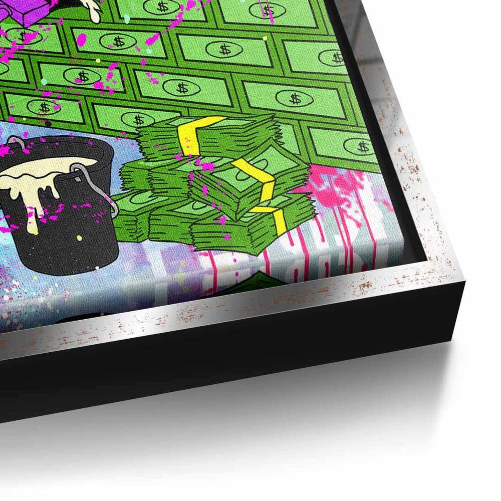 DOTCOMCANVAS® Leinwandbild, Dagobert Duck Leinwandbild Comic hustle Pop Art Rahmen Graffiti Geld silberner