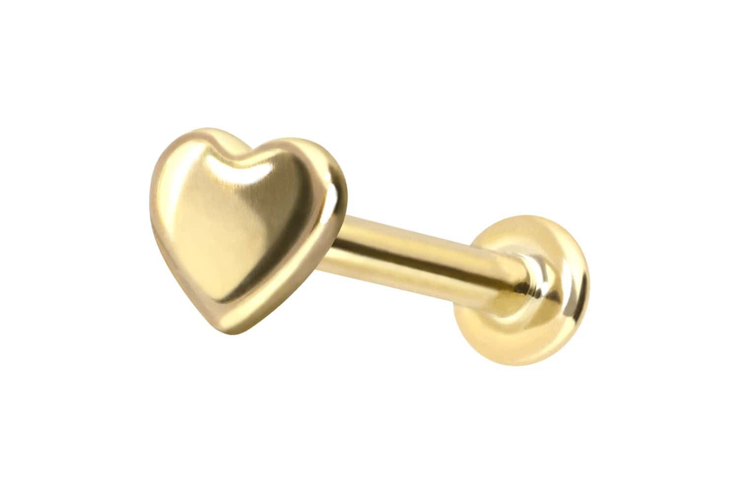 Piercing-Set 14 Karat Gold Labret mit Innengewinde HERZ