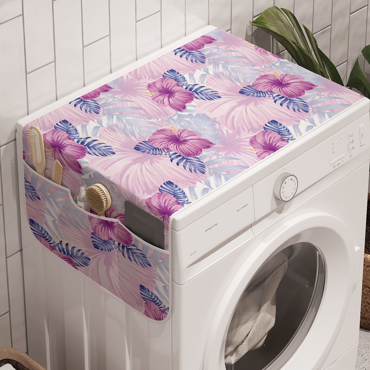 Abakuhaus Badorganizer Anti-Rutsch-Stoffabdeckung für Waschmaschine und Trockner, Botanische Lila Orchideen-Abbildung