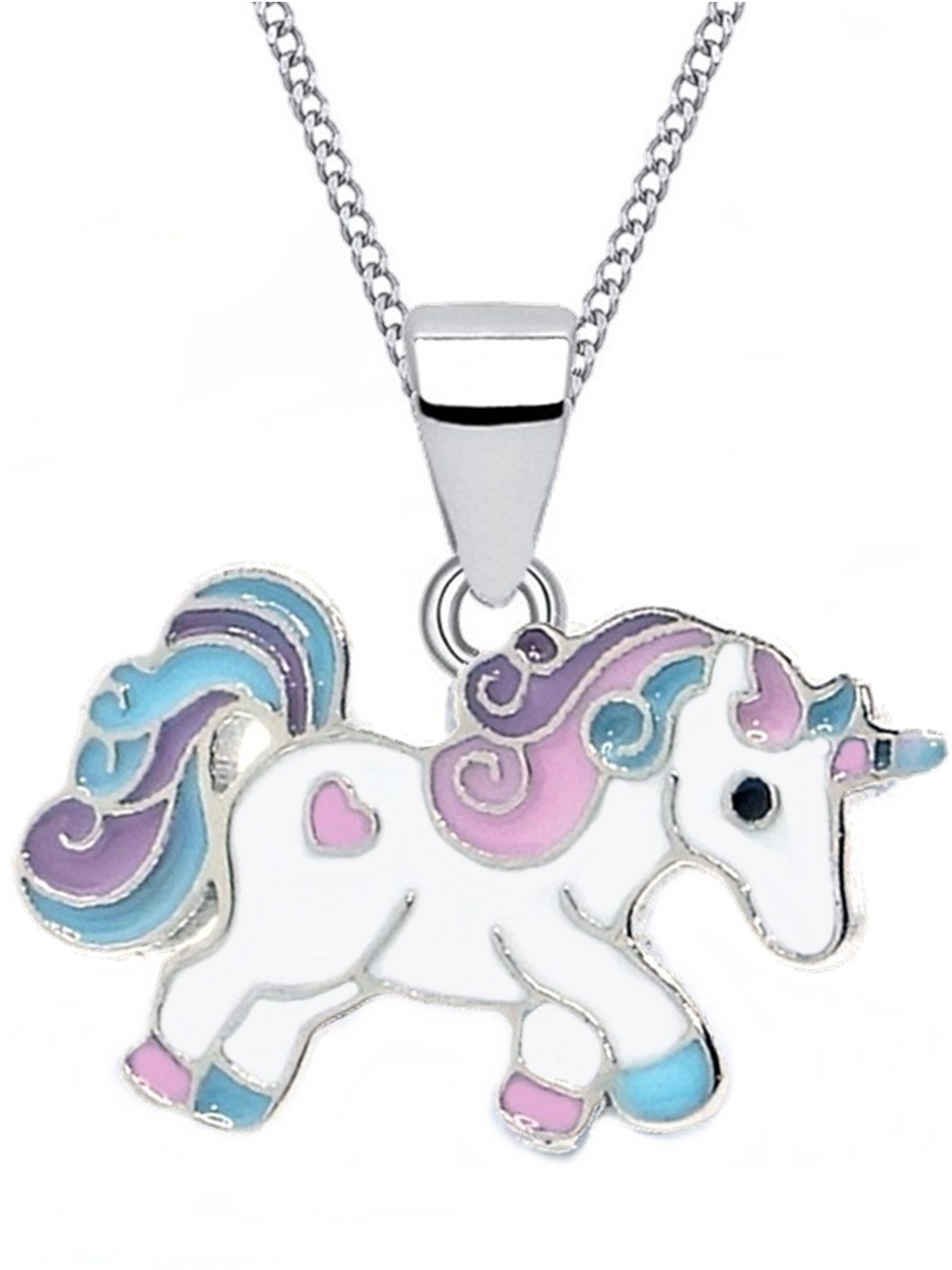 Goldene Hufeisen Kette mit Anhänger Einhorn Anhänger mit Kette aus 925 Sterling Silber mit Emaille Pferd (2-tlg, inkl. Etui), Rhodiniert