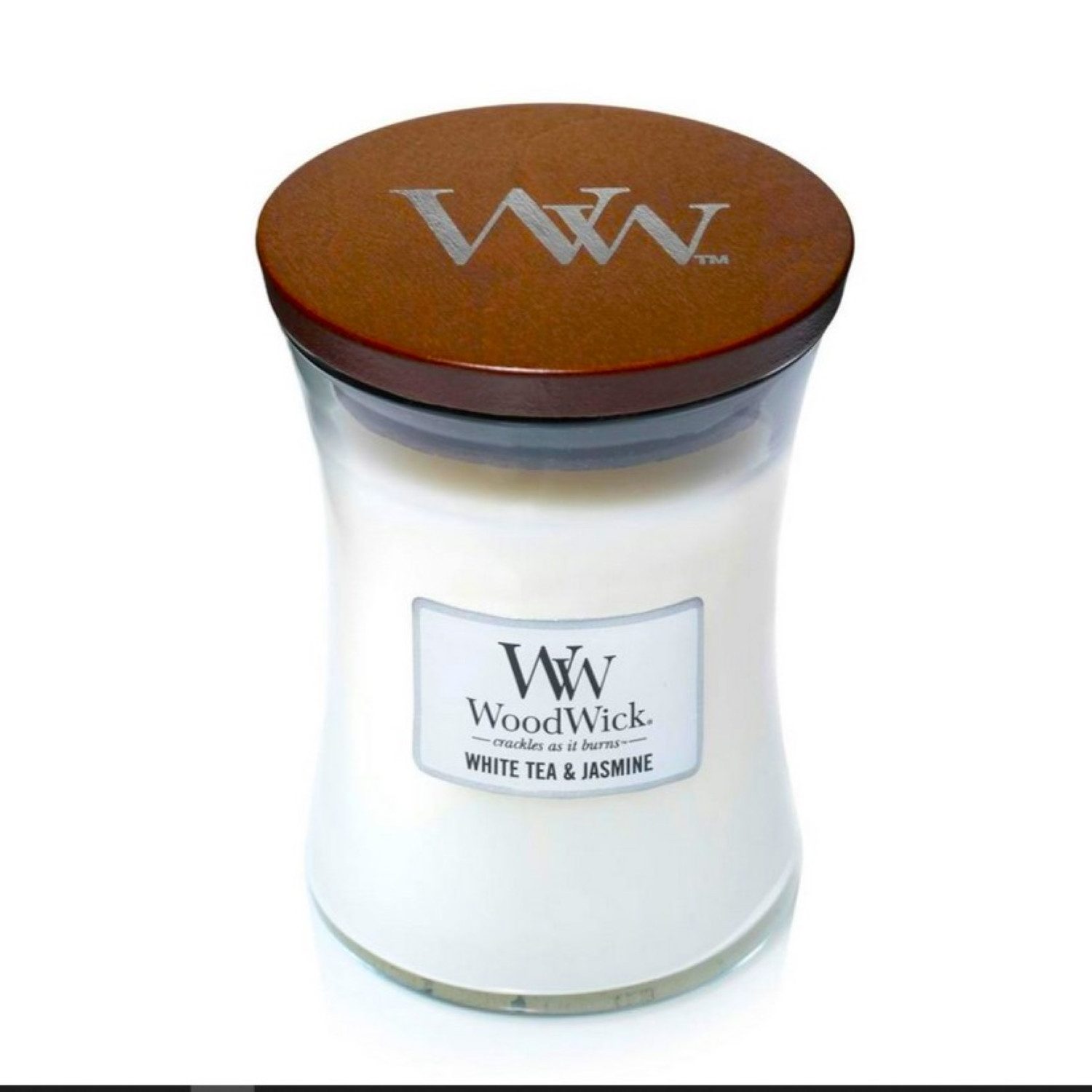 Woodwick Duftkerze White Tea & Jasmin im großen Sanduhr Glas mit Holzdocht, günstig online kaufen