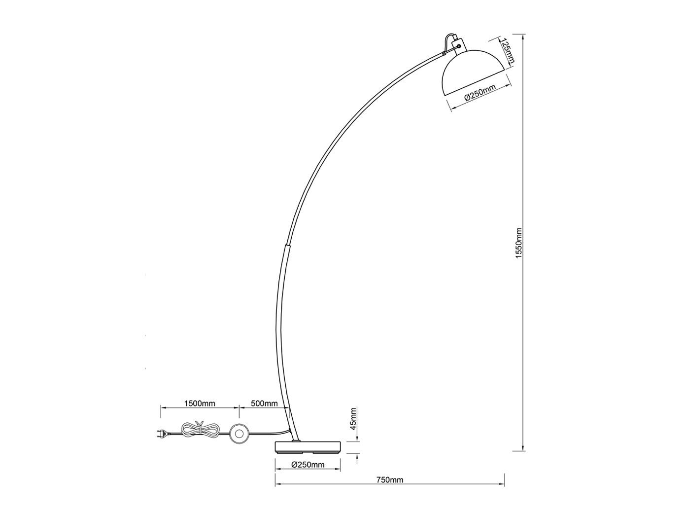 Reality Leuchten LED Bogenlampe, LED wechselbar, Warmweiß, Designklassiker Bogen-Stehlampe ge-bogen Esstisch Schwarz Gold H 155cm