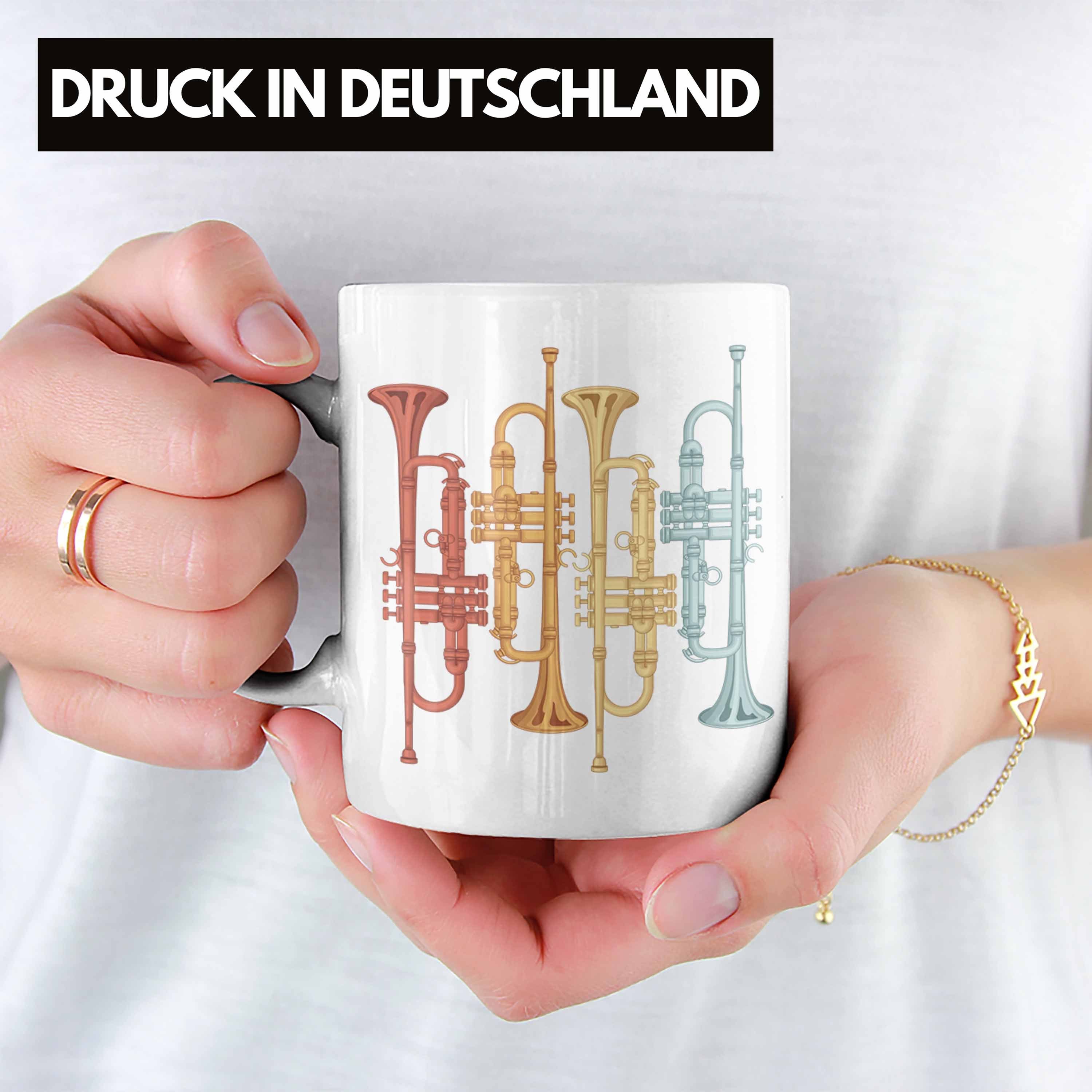 Trendation Tasse Kaffee-Becher Posaune Retro Trompete Geschenk für Graf Posaunist Weiss Tasse