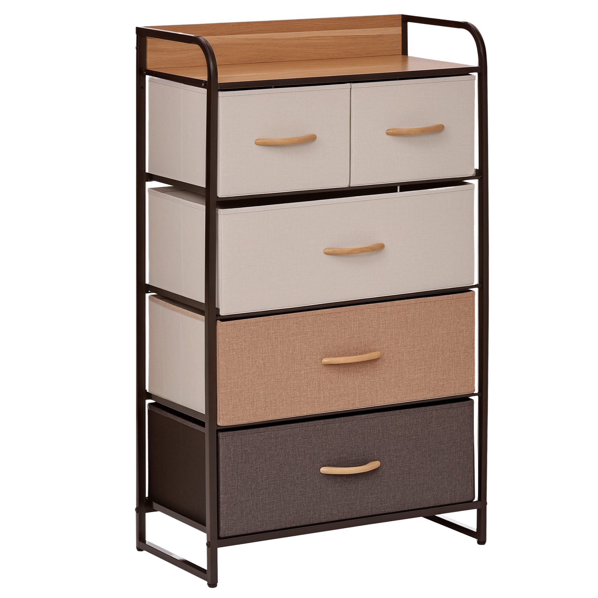 HOMCOM Kommode mit 5 Faltbaren Stoff-Schubladen, Griff (Aufbewahrungsschrank, 1 St., Kleiderschrank), für Wohnzimmer, Schlafzimmer, Braun