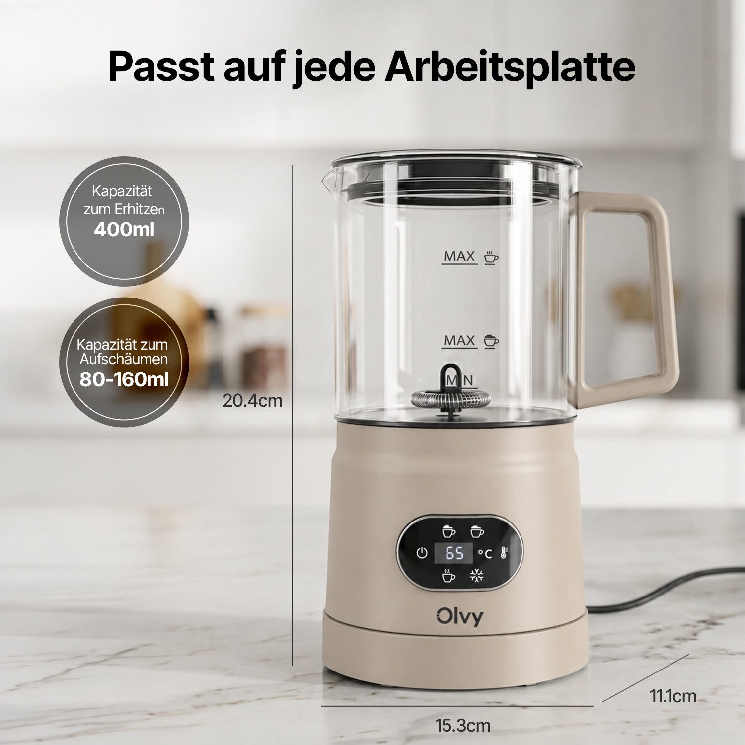 Olvy Milchaufschäumer Olvy Elektrischer Milchaufschäumer aus Glas 4-in-1, 500 W