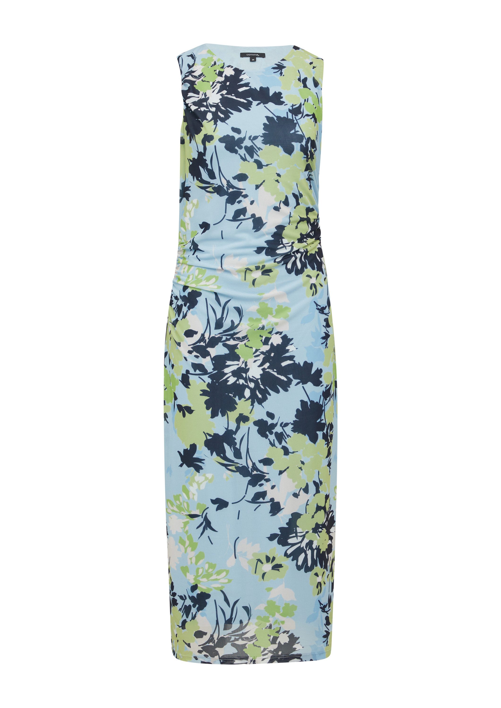 comma Midikleid Kleid Langes Mesh-Kleid mit Viskosefutter und Raffung