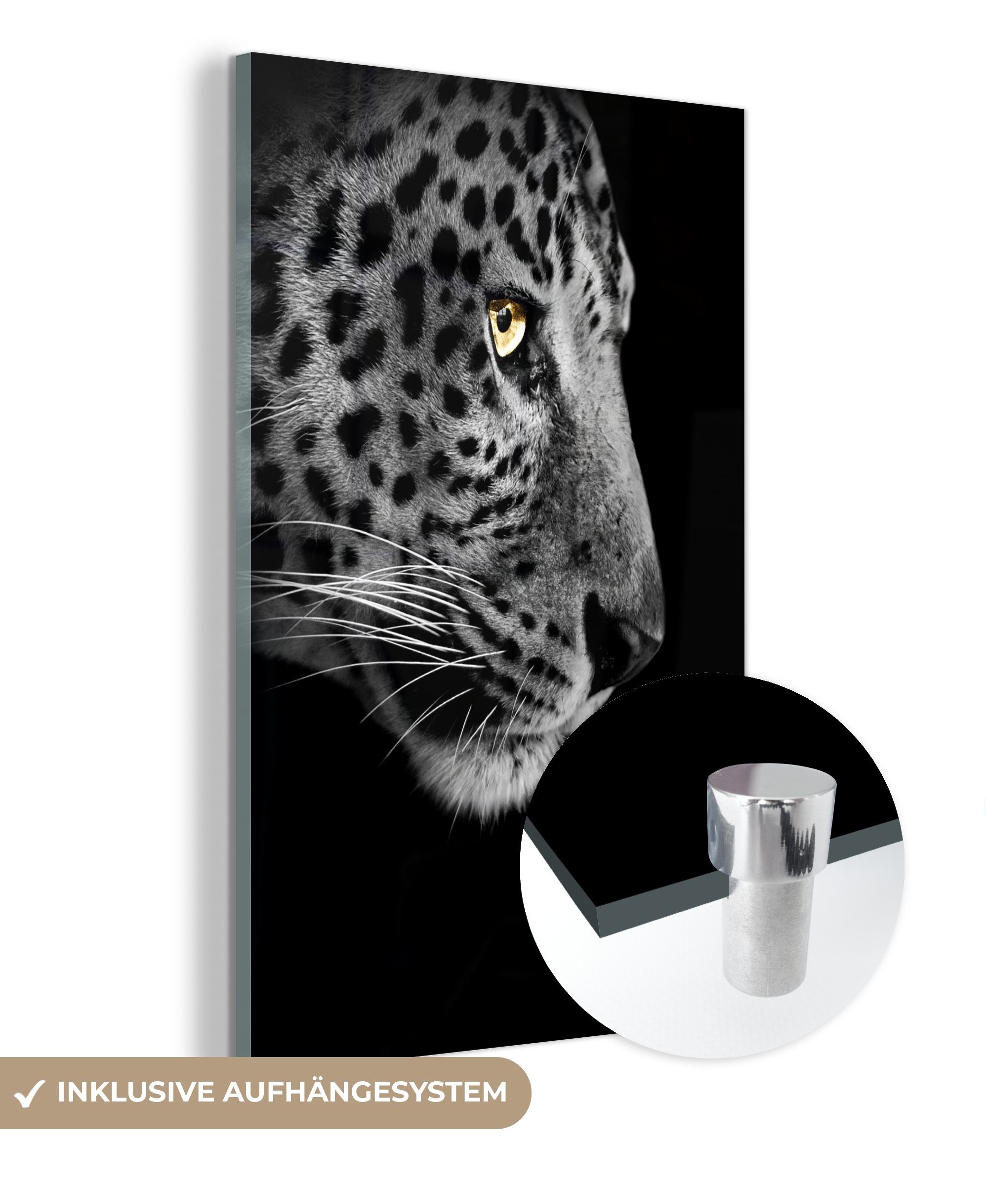 MuchoWow Acrylglasbild Leopard - Fell - Tier, (1 St), Glasbilder - Bilder auf Glas Wandbild - Foto auf Glas - Wanddekoration