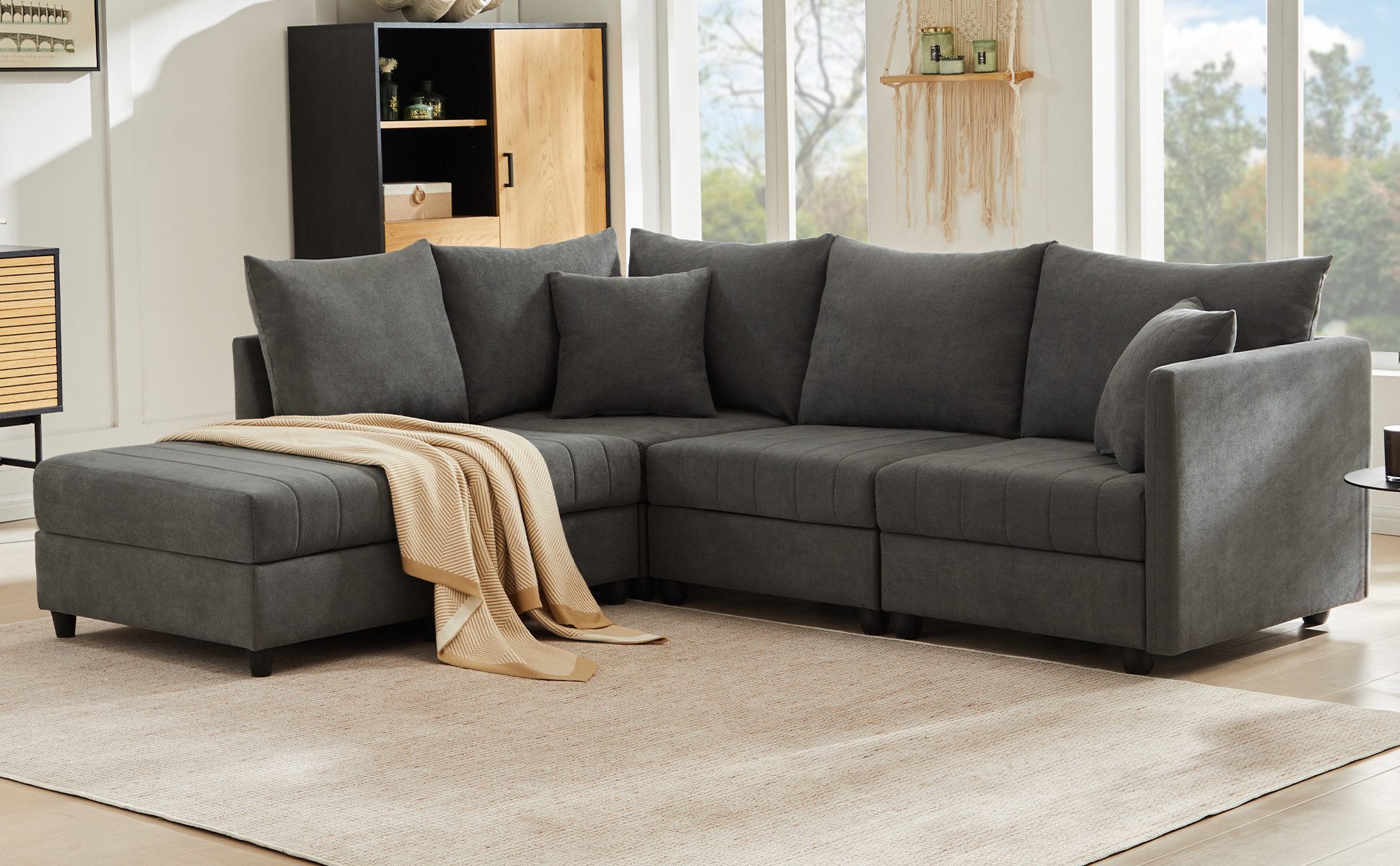 Flieks Ecksofa L-förmiges Sofa mit umwandelbarem Fußhocker, B220/T194/H85 c günstig online kaufen