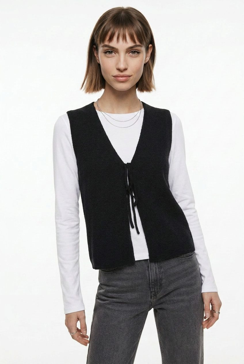 pieces Strickweste PCBREE SL TIE KNIT VEST NOOS BC mit Bindeband