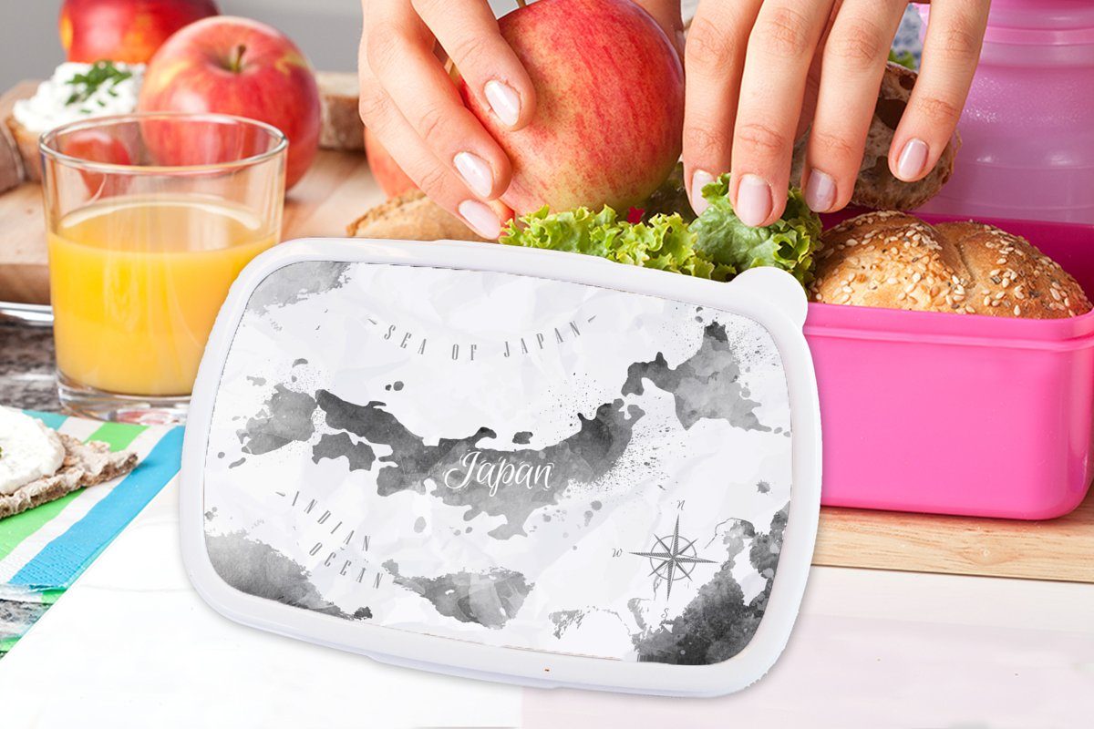 MuchoWow Lunchbox rosa für Brotbox - Snackbox, Mädchen, Ölfarbe, Kunststoff, - (2-tlg), Kunststoff Karte Kinder, Erwachsene, Brotdose Japan