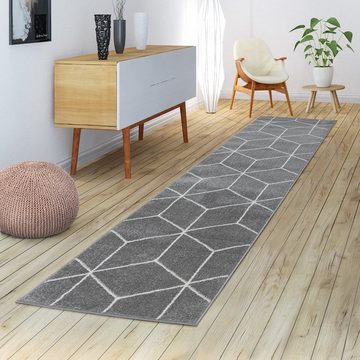 Teppich Wohnzimmer-Teppich Kurzflor Skandinavischer Stil Rauten-Muster In Grau, TT Home, Läufer, Höhe: 16 mm