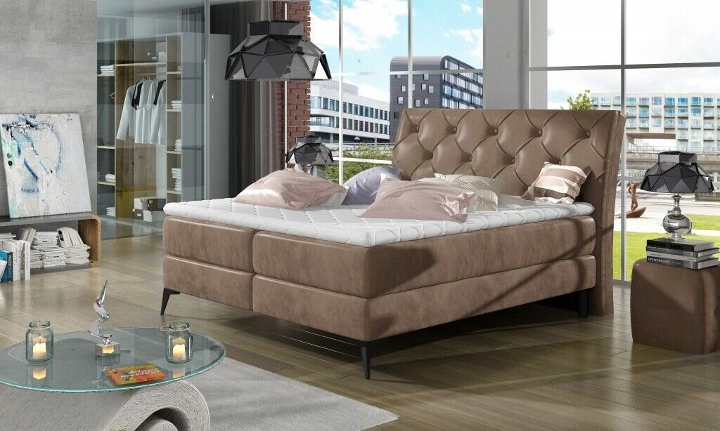 JVmoebel Bett, Chesterfield Bett Polsterbett Doppelbett Betten Big XXL Designer Luxus Beige
