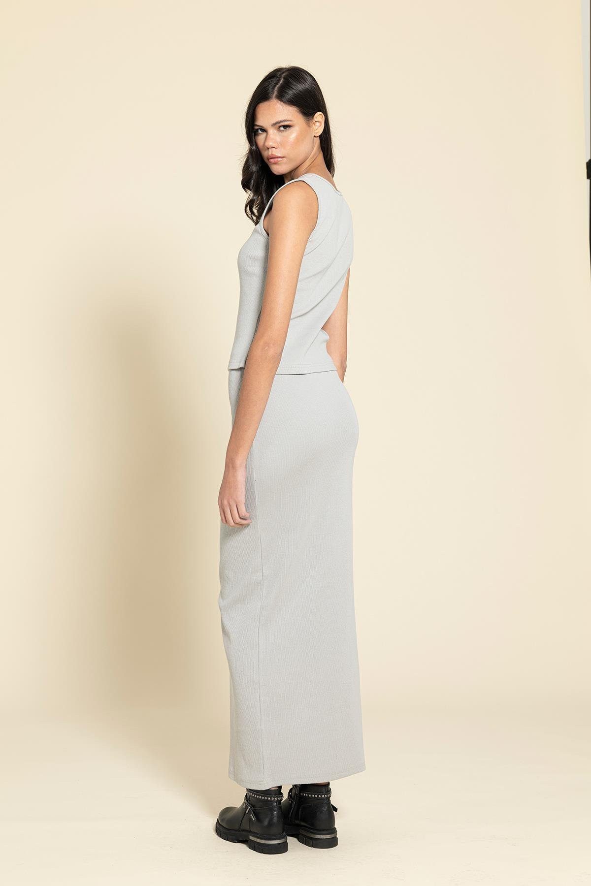 For You Moda Hosenanzug Graue Bluse Rock Set mit Knöpfen günstig online kaufen