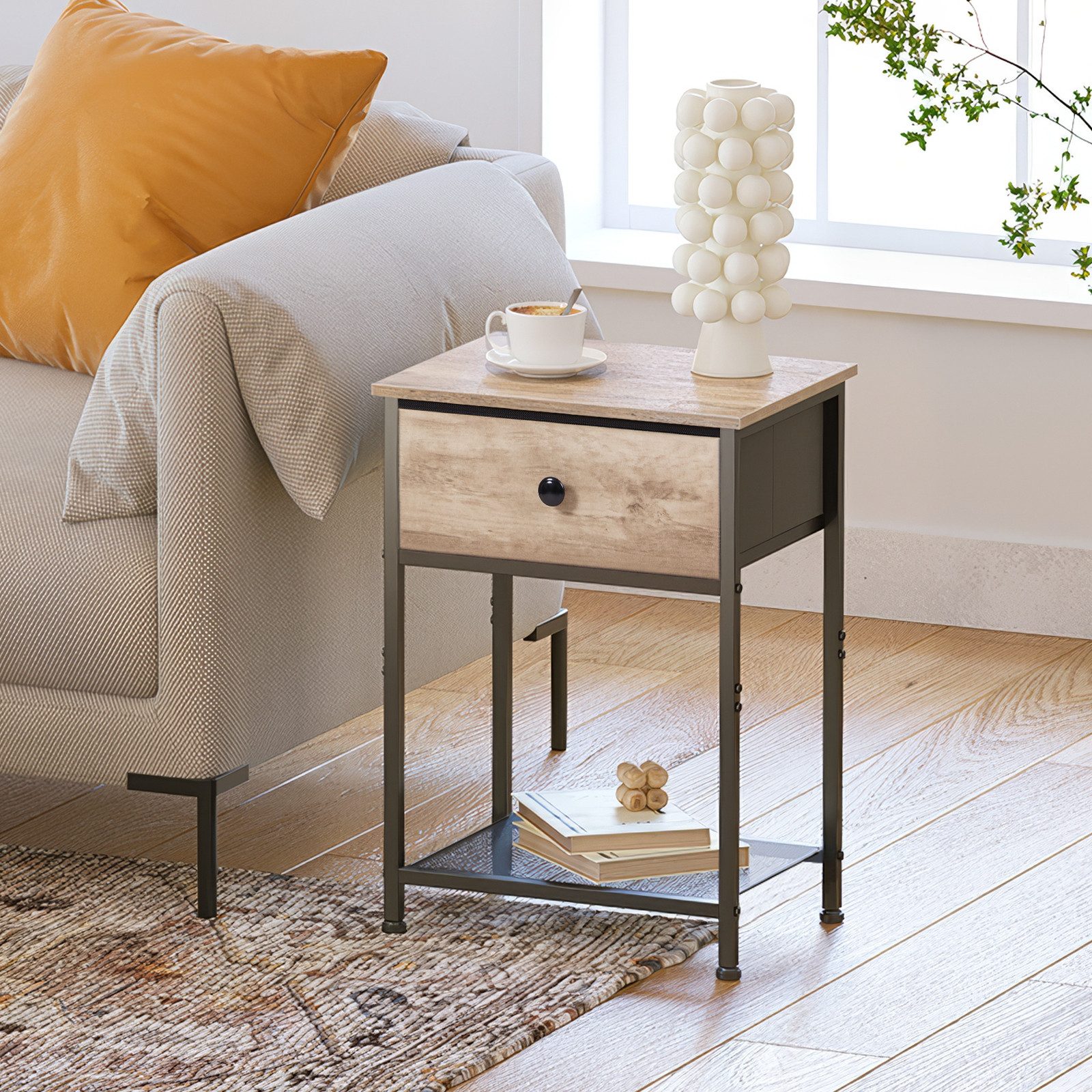 AMHANCIBLE Nachttisch 2er-Set im Industriestil, mit Schublade und offenem Ablagefach (2-St), Beistelltisch mit stabilem Metallrahmen, Maße 40×30×55 cm – Bild 5 von 5