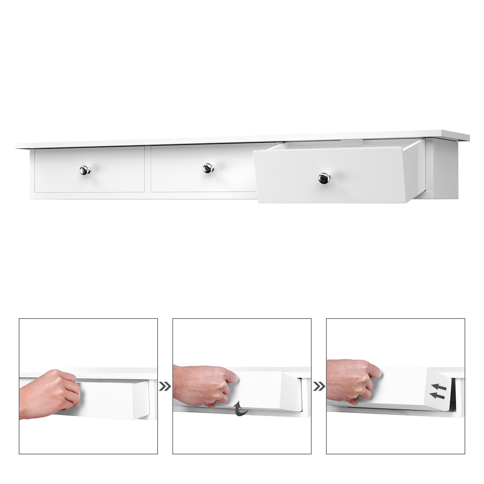 SONGMICS Wandregal Platzsparendes Schweberegal mit 3 Schubladen, moderner Stil, bis 15 kg belastbar, 15 x 80 x 10 cm