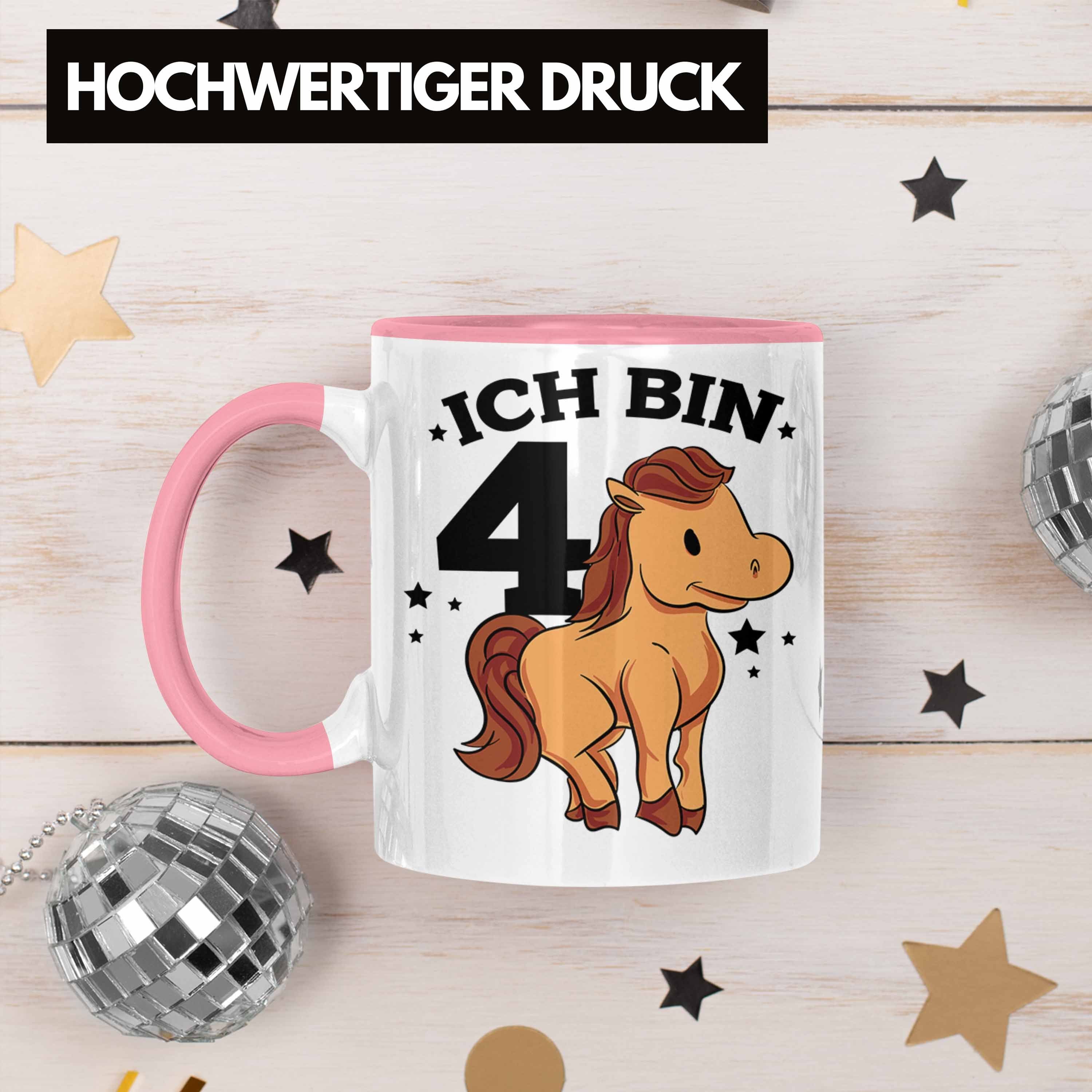Trendation Tasse Pferde-Motiv Reiter Rosa Tasse für Mädchen Pferdefans 4. Geburtstag Lustige