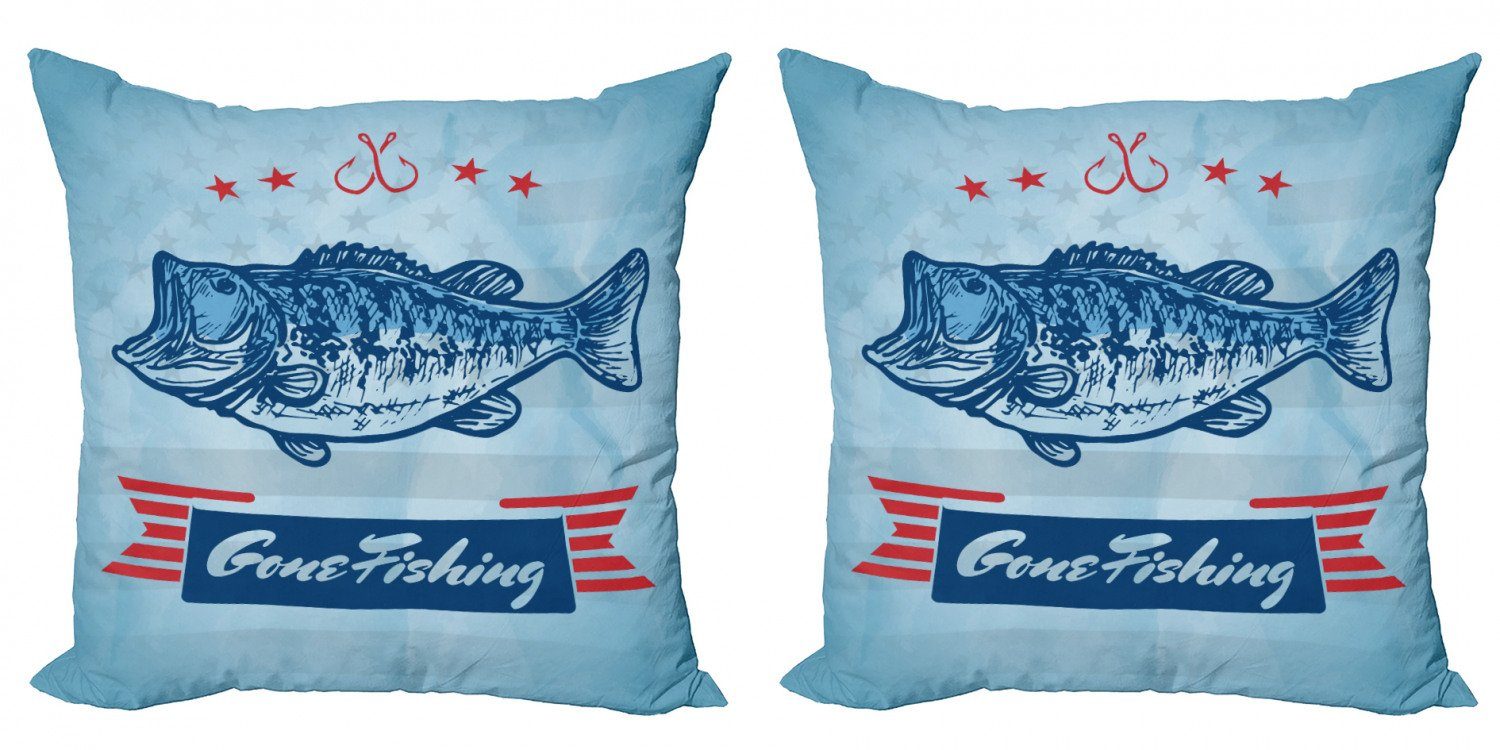 Kissenbezüge Modern Accent Doppelseitiger Digitaldruck, Abakuhaus (2 Stück), Gone Fishing Throat Fish USA-Flagge