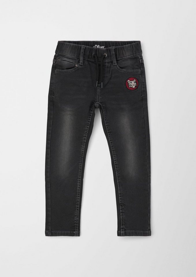 s.Oliver 5-Pocket-Jeans Jeans Brad / Slim Fit / Mid Rise / Slim Leg  angedeuteter Tunnelzug, Waschung, Applikation
