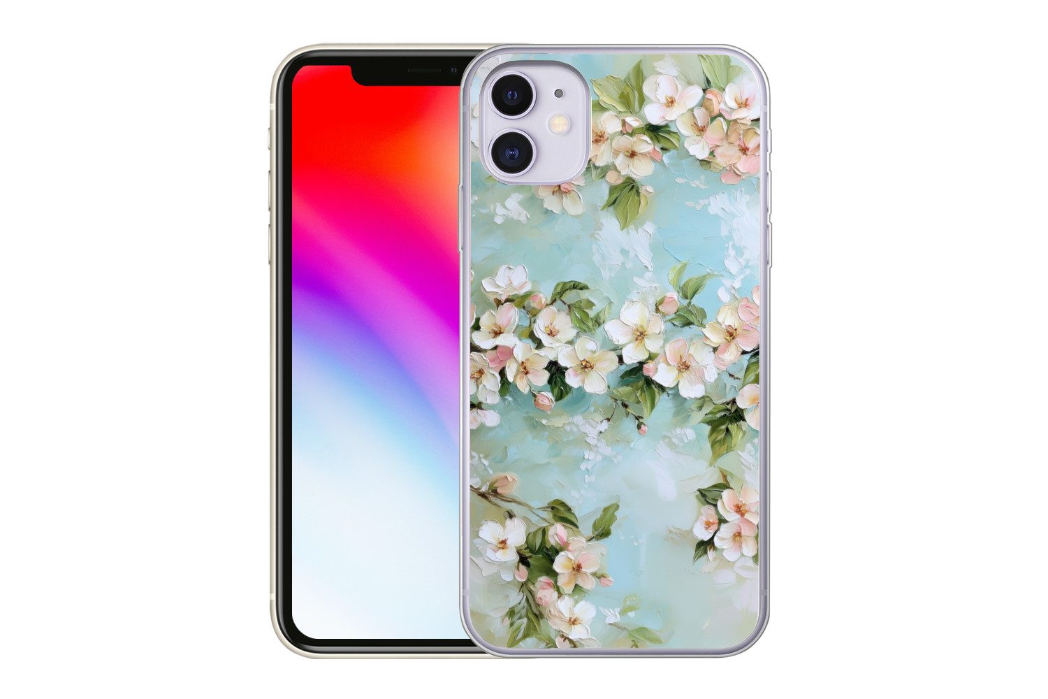 MuchoWow Handyhülle für Apple iPhone 11 Blüte - Blätter - Hellblau, Smartphone-Bumper, Print, Handy Schutzhülle Dünn