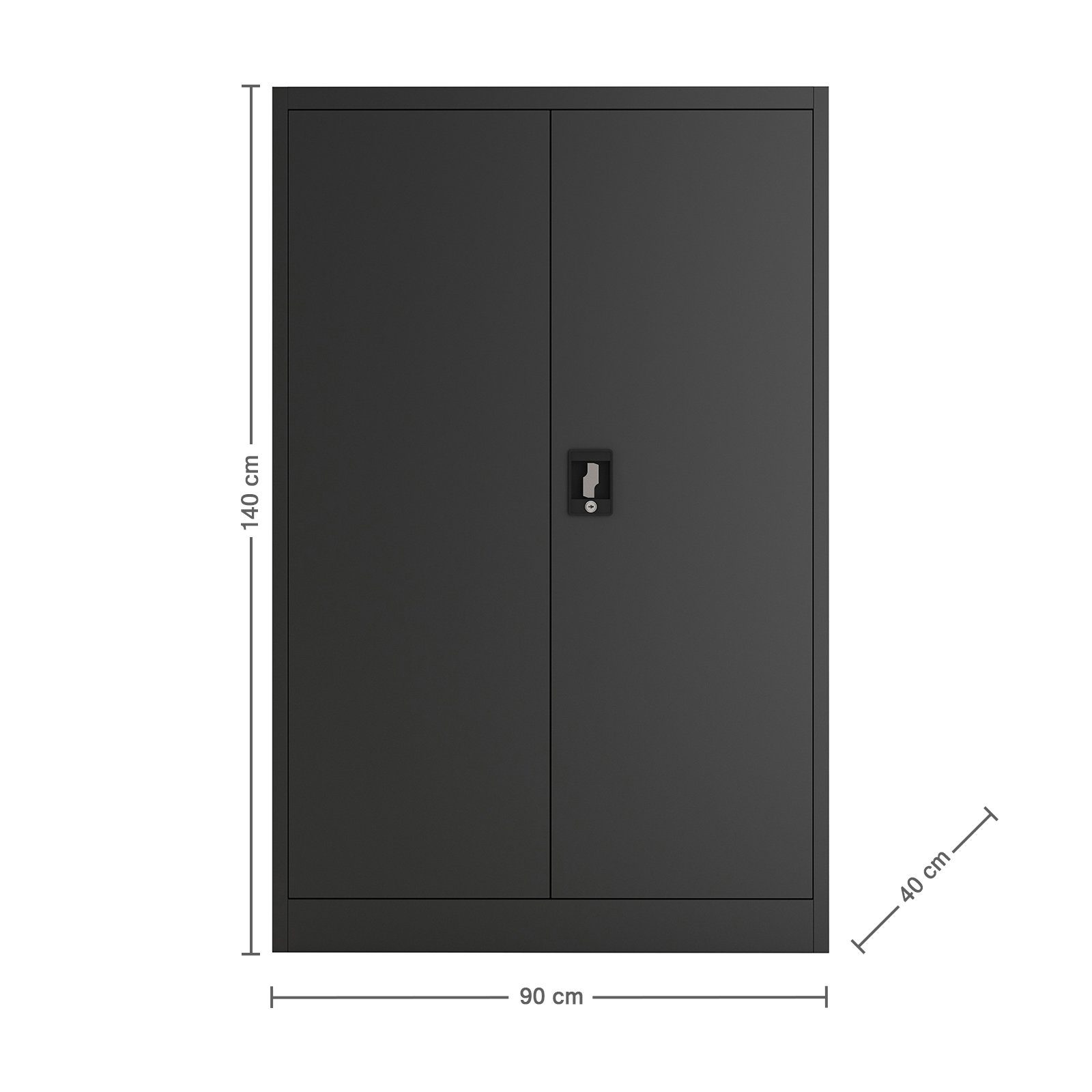 schwarz abschließbar Büroschrank Schloss Stahlschrank (1-St) 3 schwarz Midori Mehrzweckschrank mit Flügeltürenschrank | Aktenschrank Einlegeböden