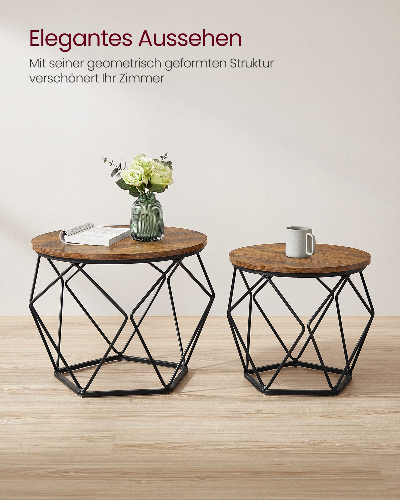 VASAGLE Couchtisch (2er Set), Beistelltisch, abnehmbare Tischplatte, Ø50x40 günstig online kaufen