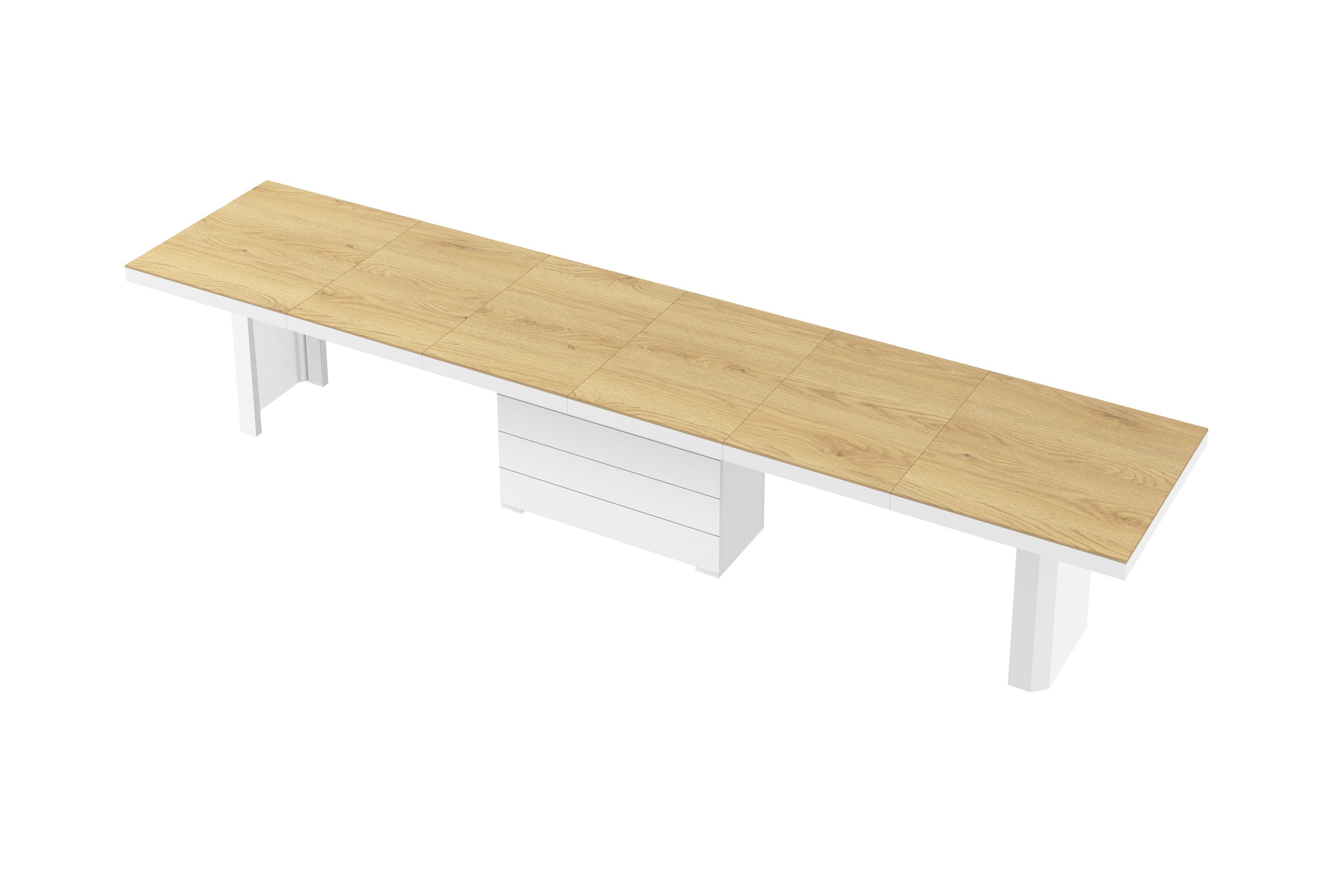 designimpex Esstisch Design Tisch HE-444 Eiche Natur - Weiß Hochglanz XXL ausziehbar