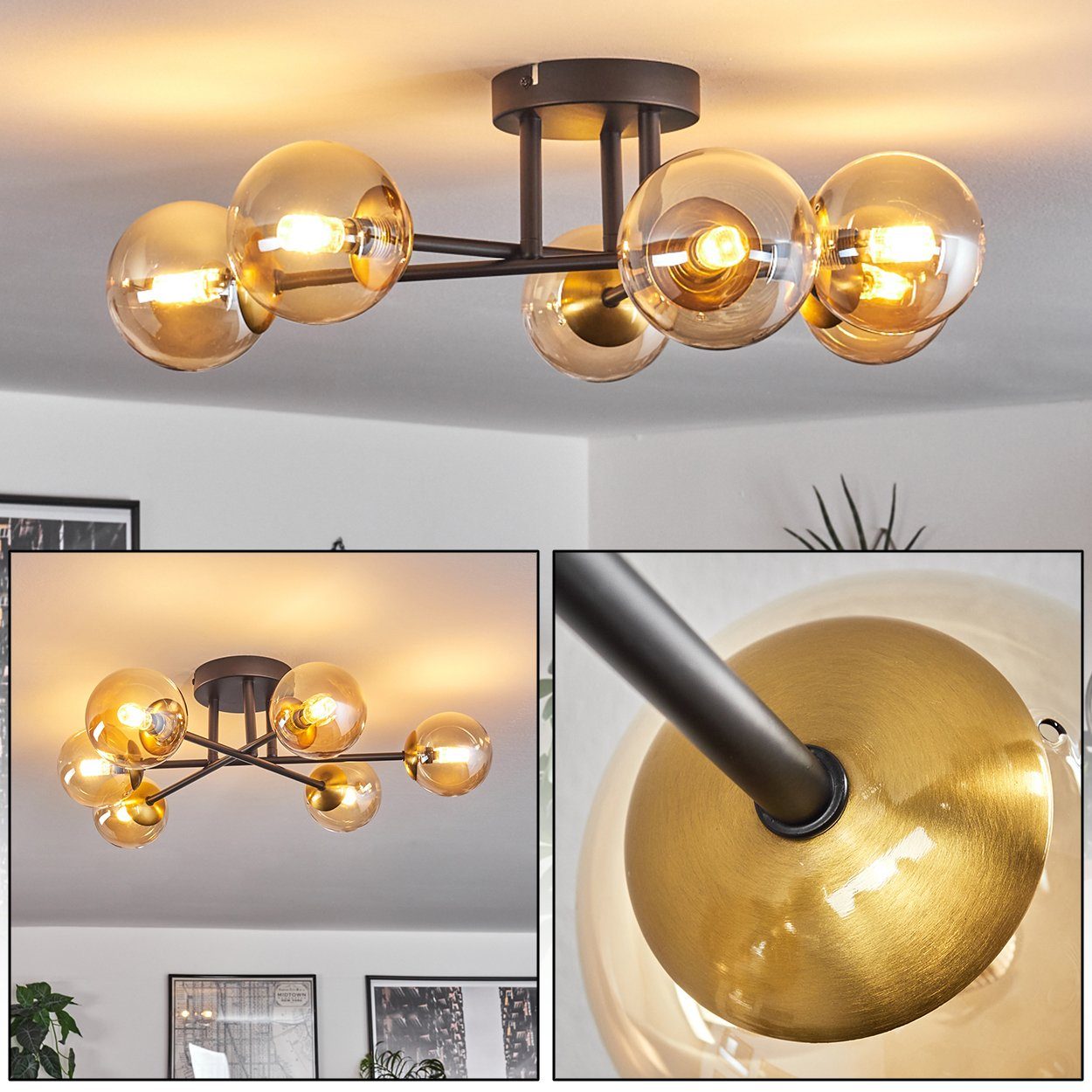 hofstein Deckenleuchte Deckenlampe aus Metall/Glas in günstig online kaufen
