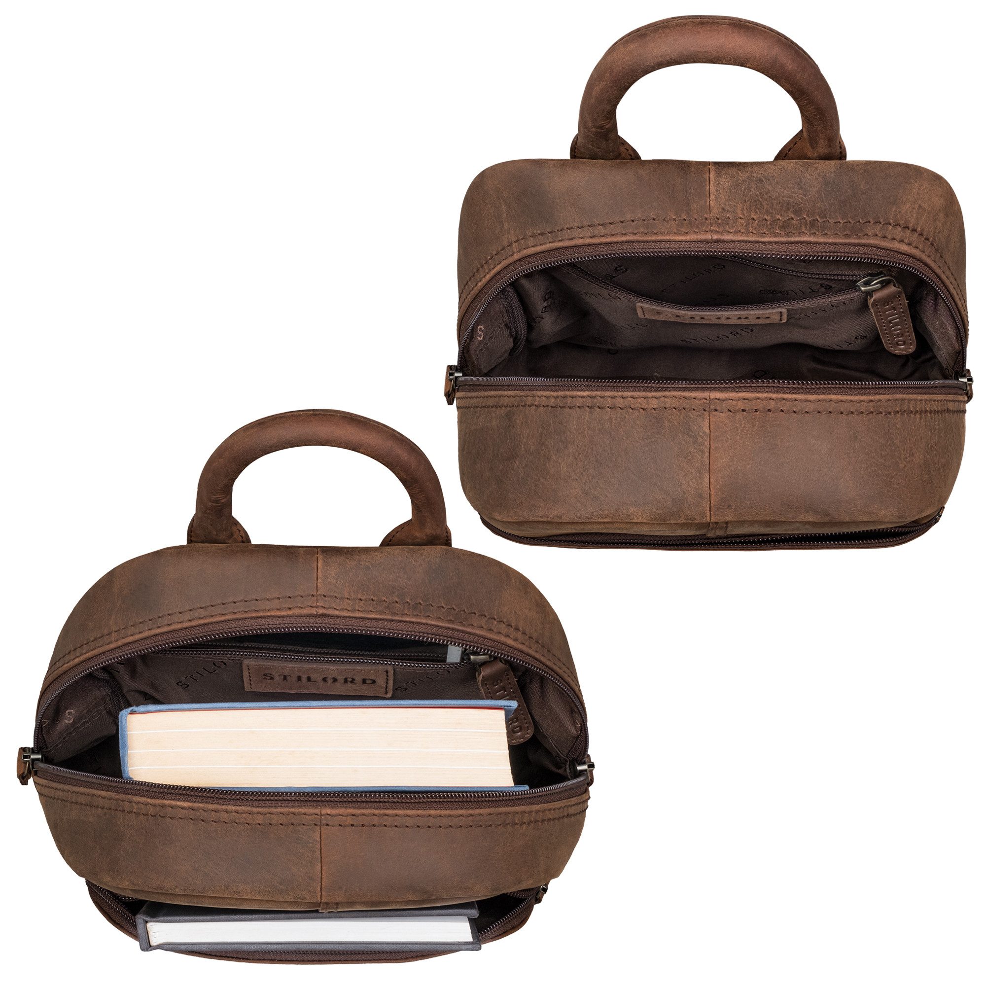 STILORD Cityrucksack "Elva" Kleiner Rucksack Damen Leder Daypack viele Fächer