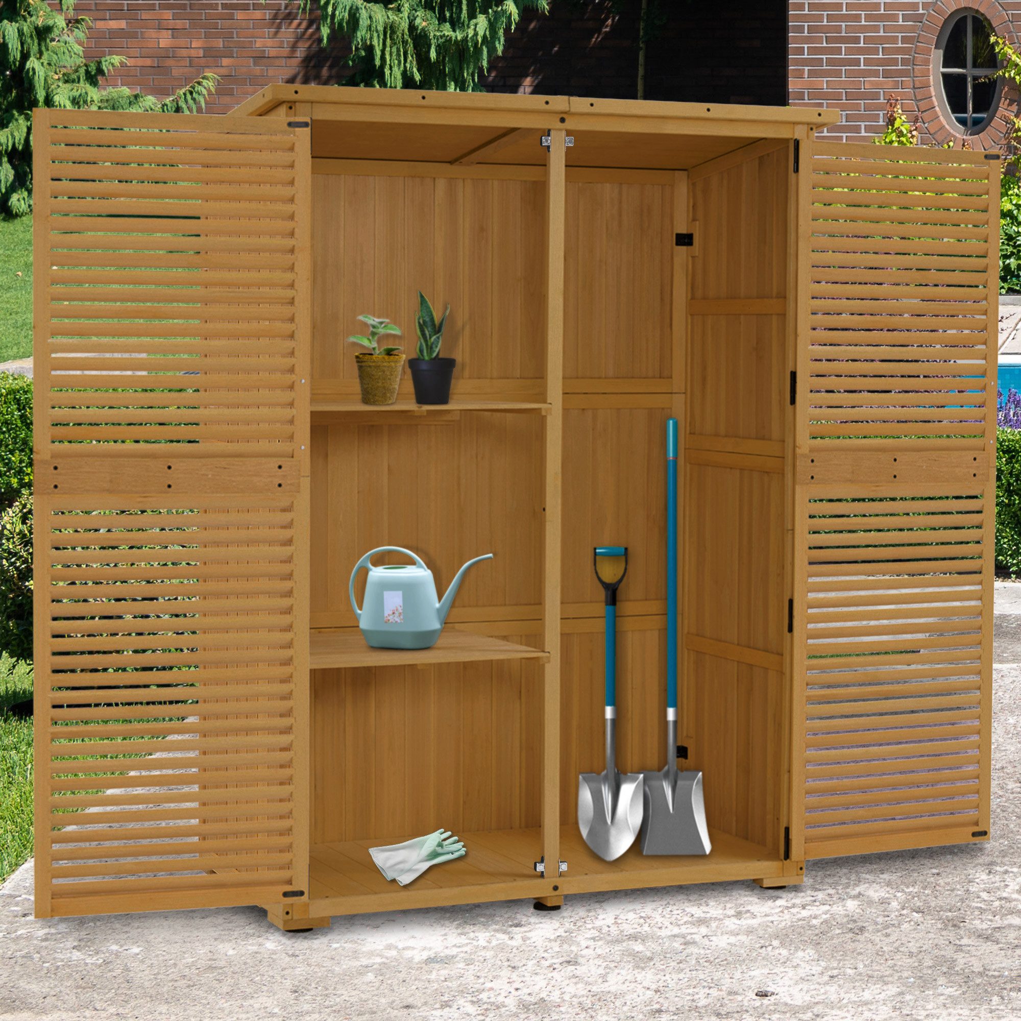 MCombo Gerätehaus M MCombo Gartenschrank Gartenhaus Holz 0901, 127×59×168 cm, Geräteschuppen, Wetterfest, Outdoor