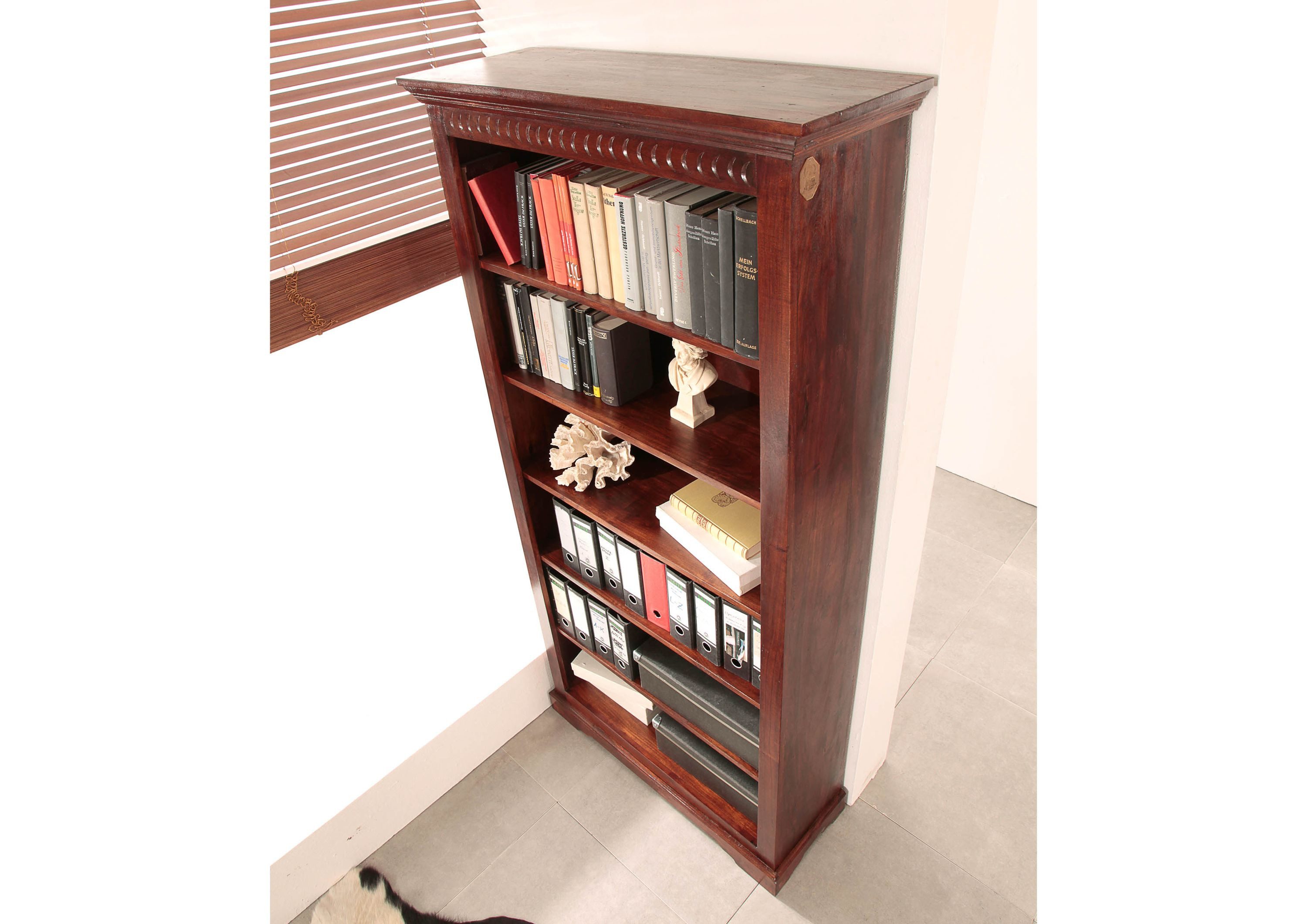 Massivmoebel24 Bücherregal OXFORD, 1-tlg., Regal Akazie 97x35x200 nougat lackiert OXFORD #421