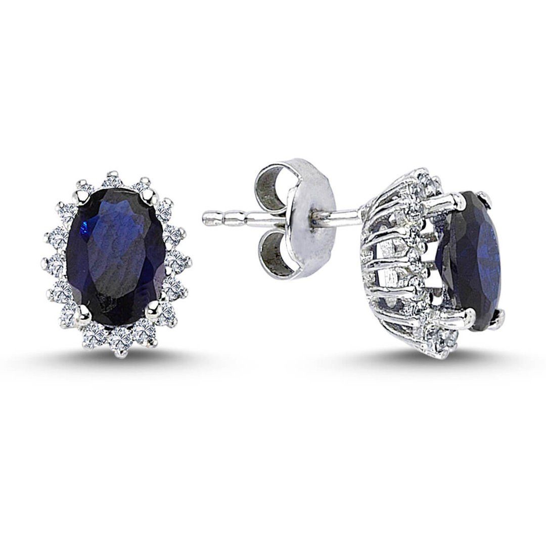 EinStein Diamant Серьги-Set Entourage Diamant Oval Saphir Серьги 14 Karat Weißgold, Diamant Серьги
