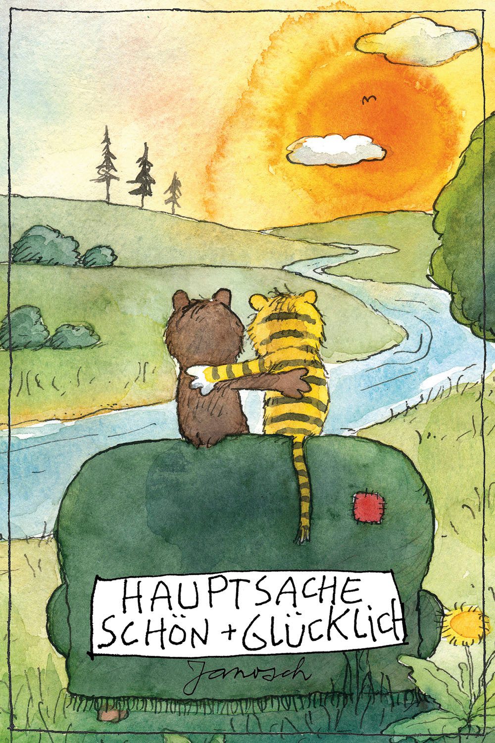LuckyLinde Leinwandbild Der kleine Bär und der kleine Tiger - Hauptsache schön + glücklich, Bär, Bären, Ente, Enten, Figuren, Filmfiguren, Frosch, Liebessprüche, Motivationsbilder, Natur, Schriftzug, Sonnenuntergang, Sprüche, Teddy, Tiere, Tiger, little star (1 St), Exklusive JANOSCH Kindermotive