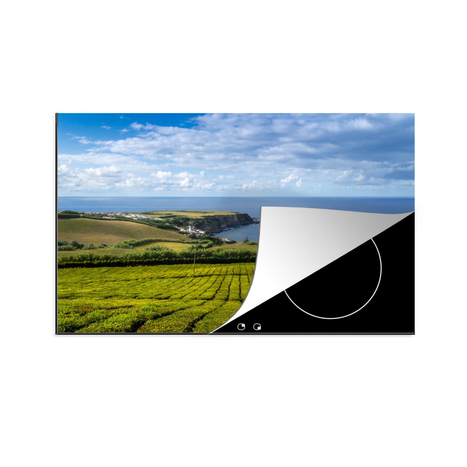 MuchoWow Herdblende-/Abdeckplatte Eine riesige Teeplantage vor der Küste der Azoren, Vinyl, (1 tlg), 81x52 cm, Induktionskochfeld Schutz für die küche, Ceranfeldabdeckung