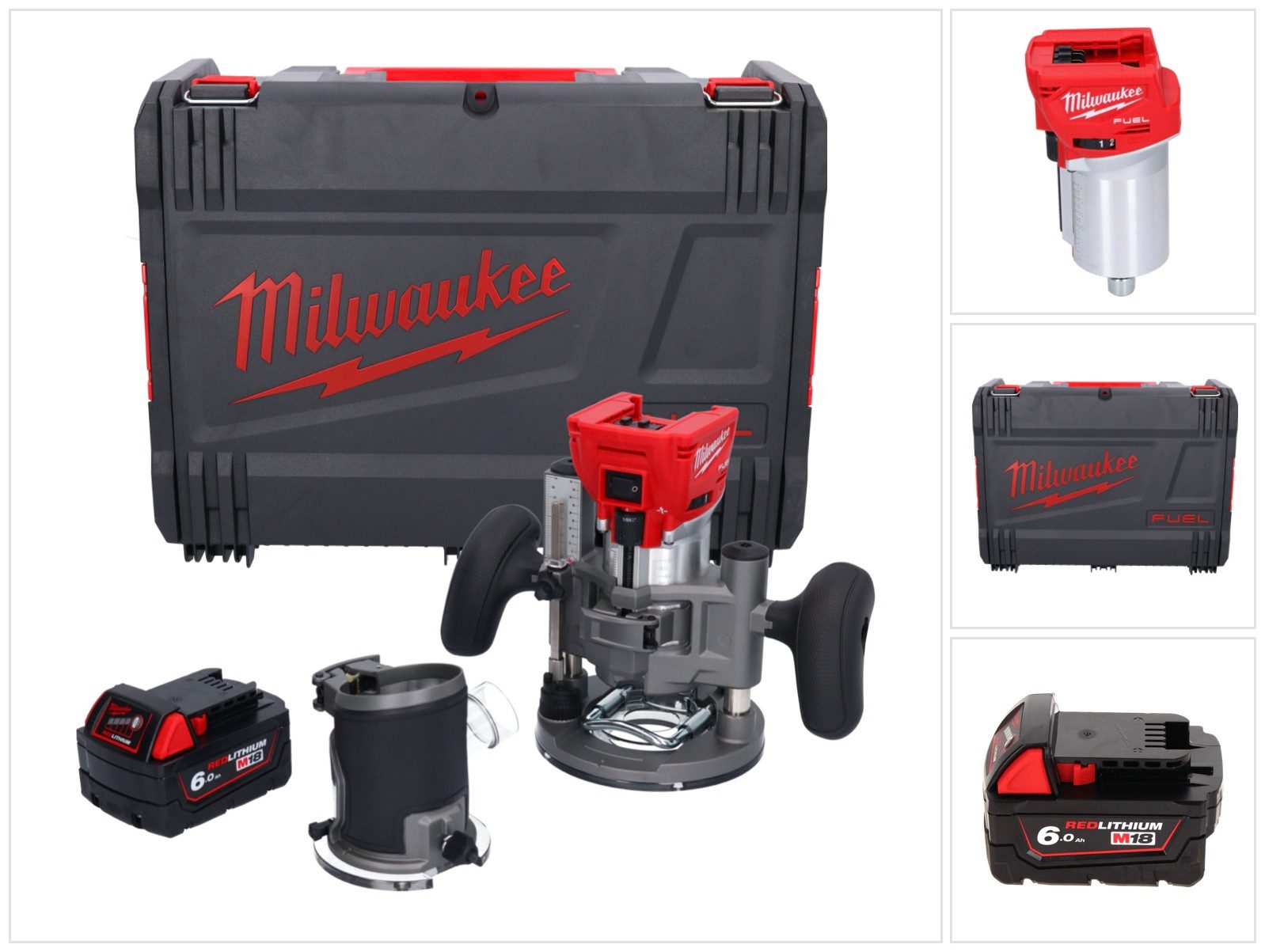 Milwaukee Oberfräse M18 FTR-601X Akku Fräse 18 V Brushless + 1x Akku 6,0 Ah + Fräsmodule