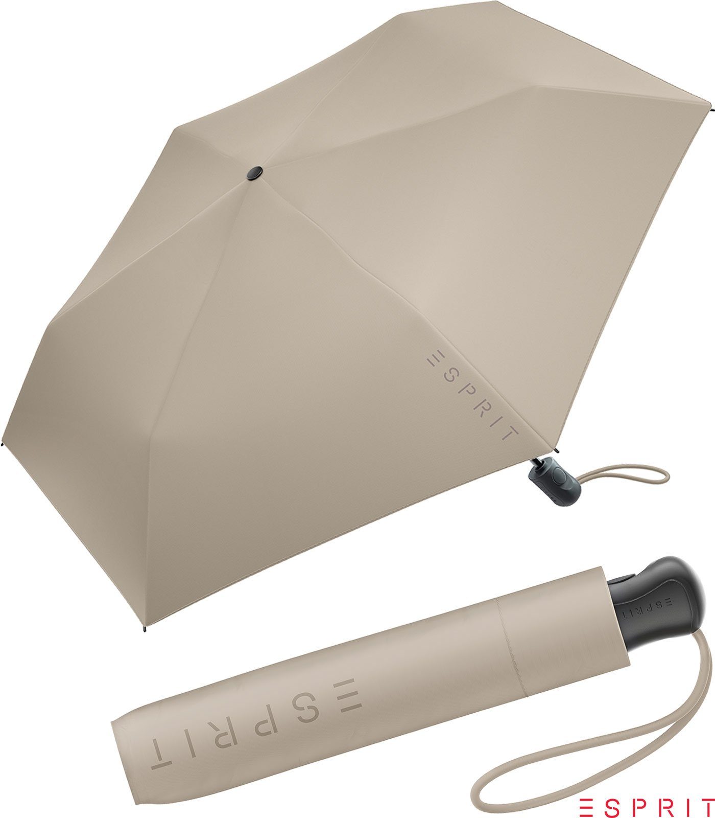 Esprit Taschenregenschirm Damen Easymatic Slimline Auf-Zu Automatik HW 2022 - taupe gray, leicht, stabil, in den neuen Trendfarben grau