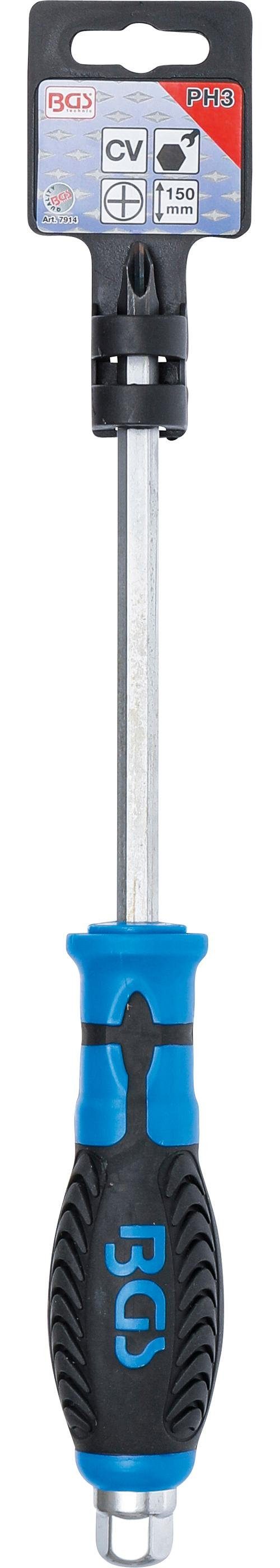 BGS technic Bit-Schraubendreher Schraubendreher, PH3, mm 150 mit Kreuzschlitz Sechskant-Profil, Klingenlänge Klinge