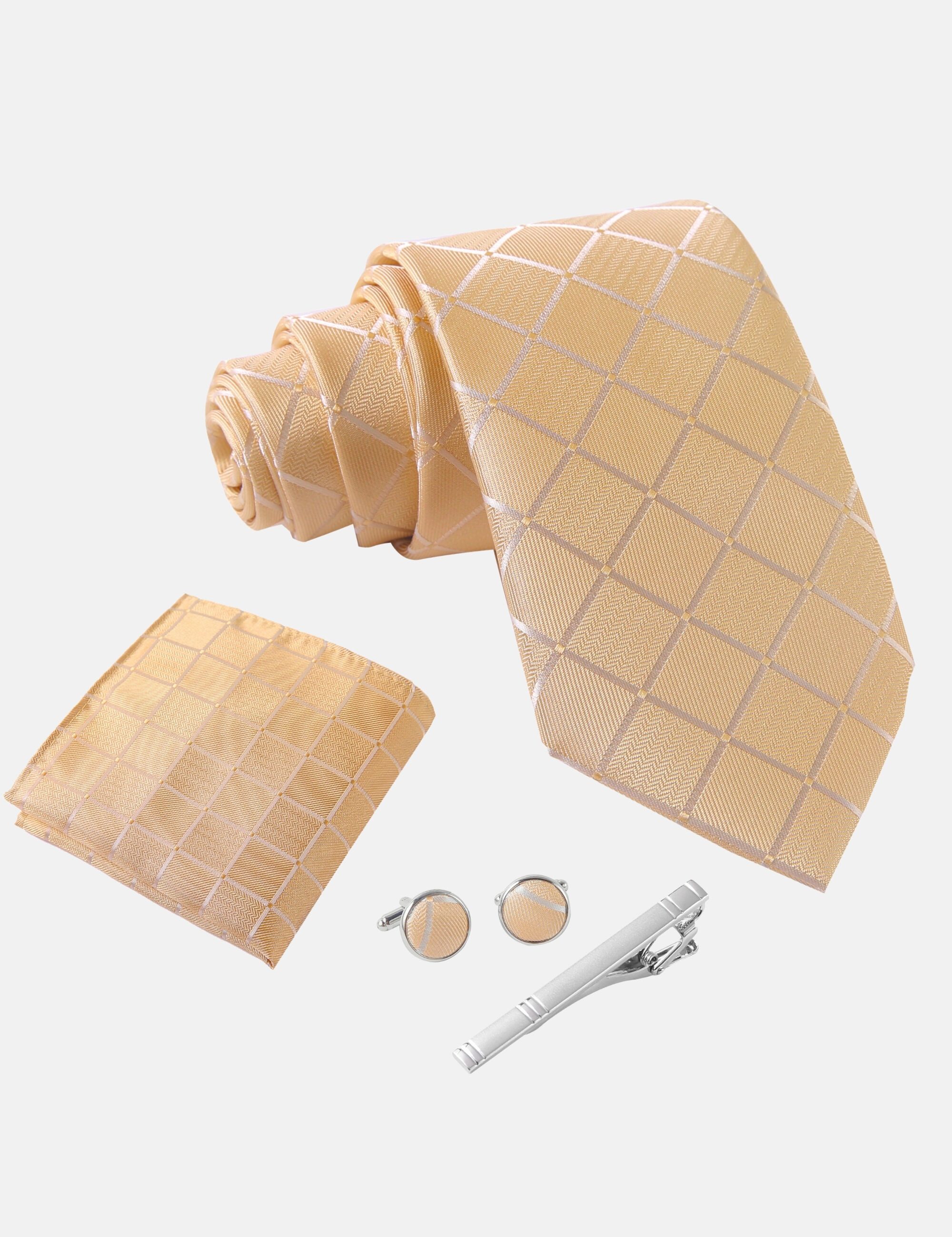 Massi Morino Krawatte (1-St) mit Einstecktuch, Manschettenknöpfen und Krawattenklammer