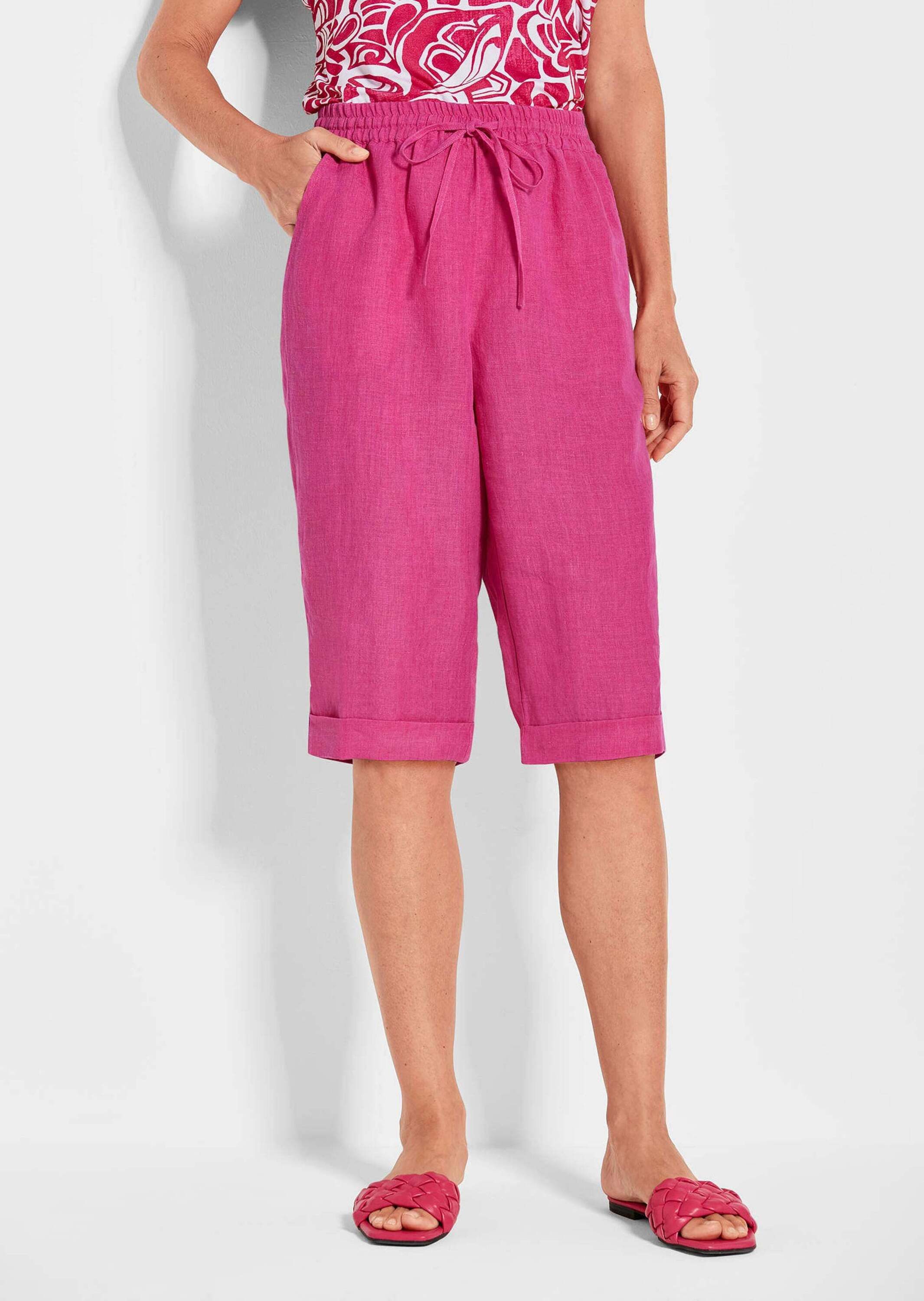 GOLDNER Schlupfhose Sportliche CARLA Midihose Luftige Bermuda mit Schlupfbund, Taschen, sommerlich, Leinen, Uni