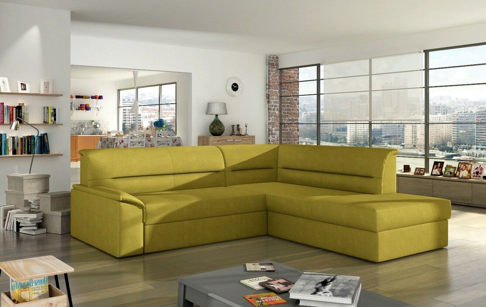 Mit Ecksofa Polster Schlafsofa Sofa Design Couch Gelb JVmoebel Bettfunktion Textil, Ecksofa Bettfunktion