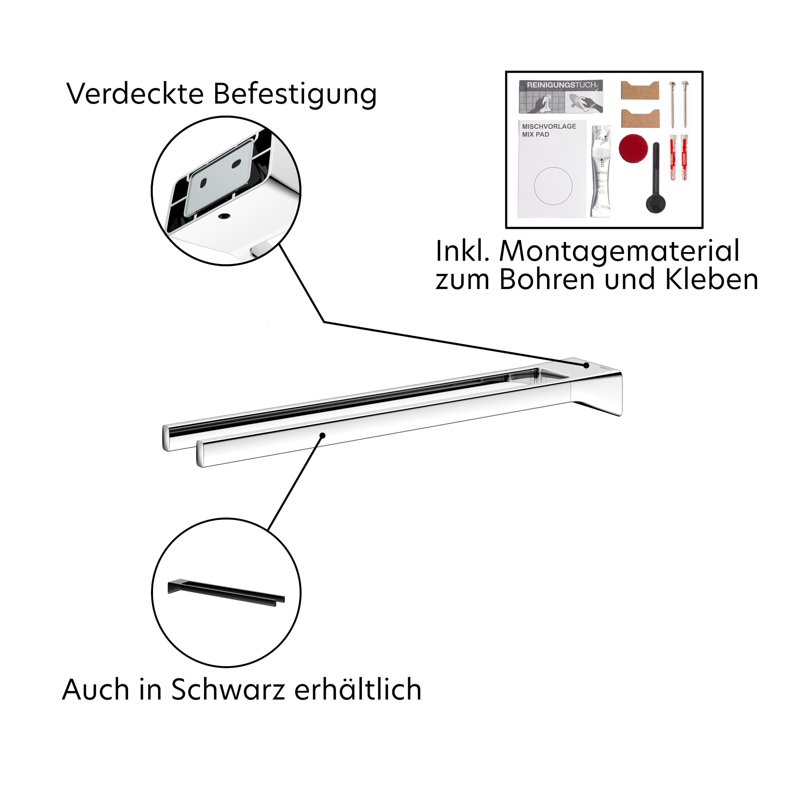 Keuco Seifenspender Rose aus Seifenspender und Handtuchhalter, (Set), zweiarmig, Metall verchromt, Made in Germany, zum Kleben/Schrauben – Bild 4 von 5