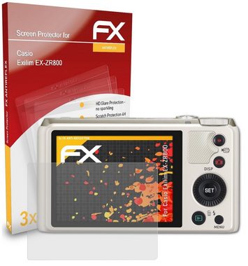 atFoliX Schutzfolie für Casio Exilim EX-ZR800, (3 Folien), Entspiegelnd und stoßdämpfend