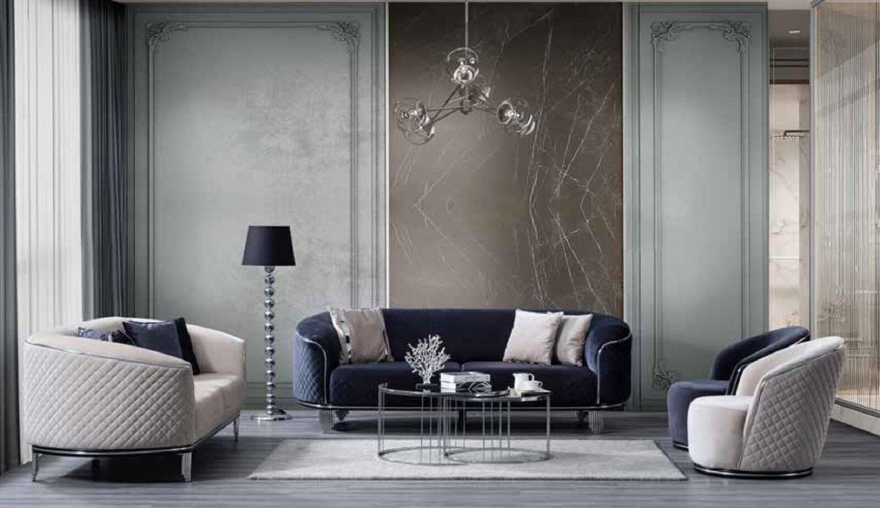 Neue Ware eingetroffen JVmoebel 3-Sitzer Blaues Luxus Designer Wohnzimmermöbel Made in Textilsofa 1 Couch, Teile, Europe Dreisitzer
