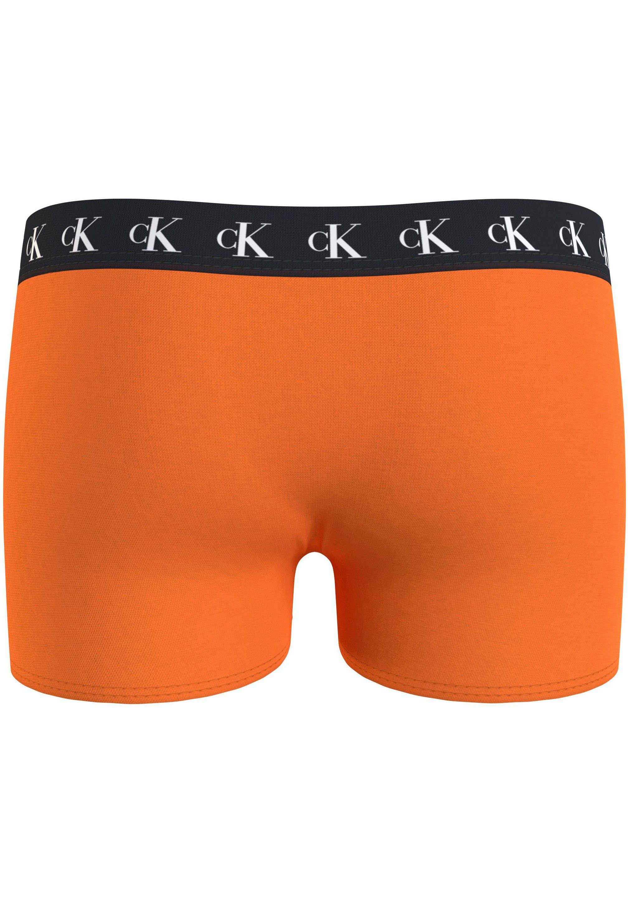 Underwear mit Warpedprint/Vibrantorange/Tarpsblue Slip TRUNK 3PK Markenlabel (Packung, am Klein Calvin Bund 3er-Pack) Calvin Klein