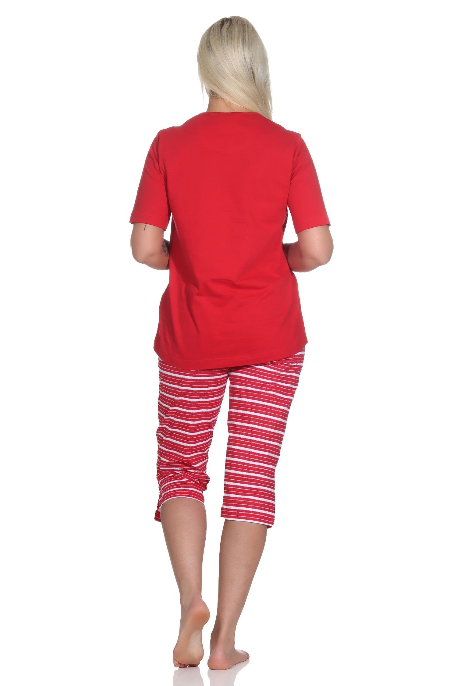 Normann Pyjama Maritimer Damen kurzarm als Capri Motiv Leuchtturm mit Schlafanzug rot