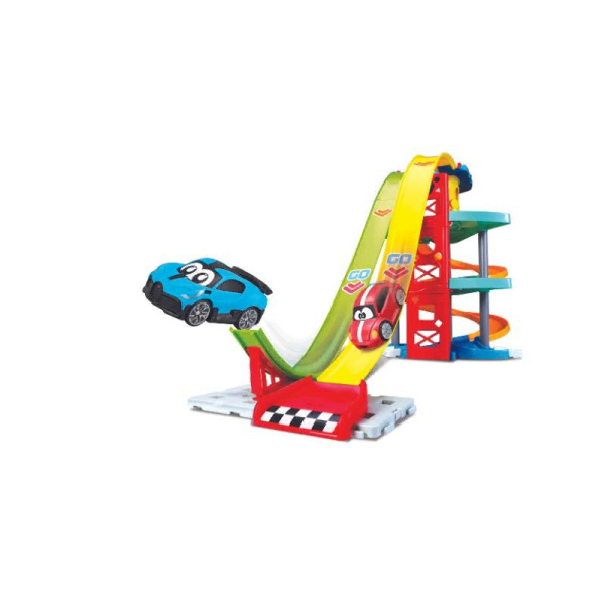 bbJunior Autorennbahn Spielset Launch & Race Tower (inkl. 2 Fahrzeugen VW+Bugatti)