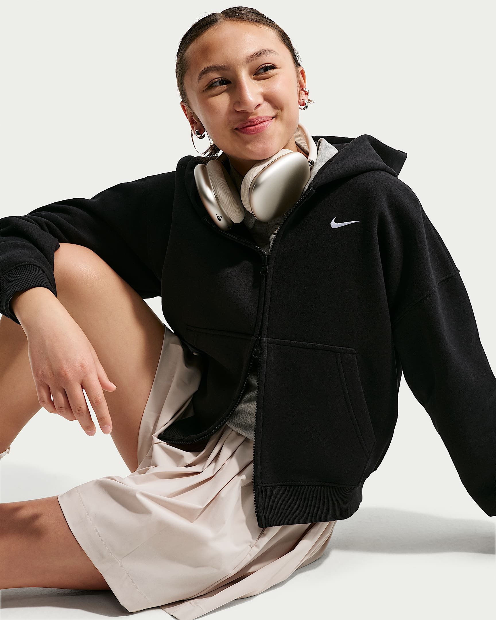 Nike Sportswear Kapuzensweatjacke G NSW STUDIO FLC OS FZ HD für Mädchen und Jugendliche
