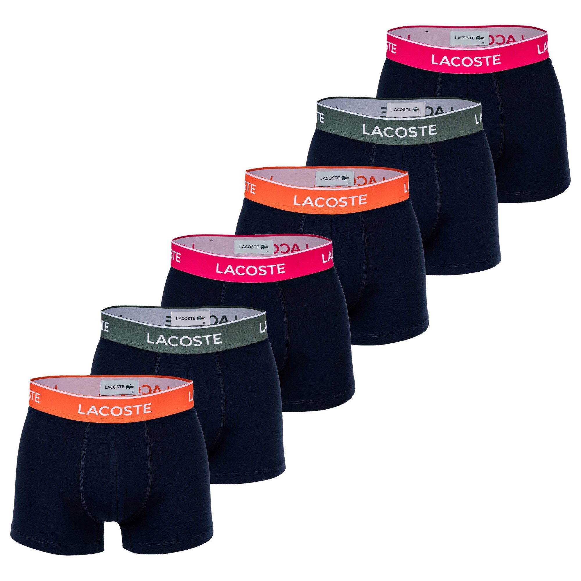Lacoste Boxer Herren Boxershorts, 6er Pack - Trunks, Casual Dunkelblau/Orange/Grün/Pink