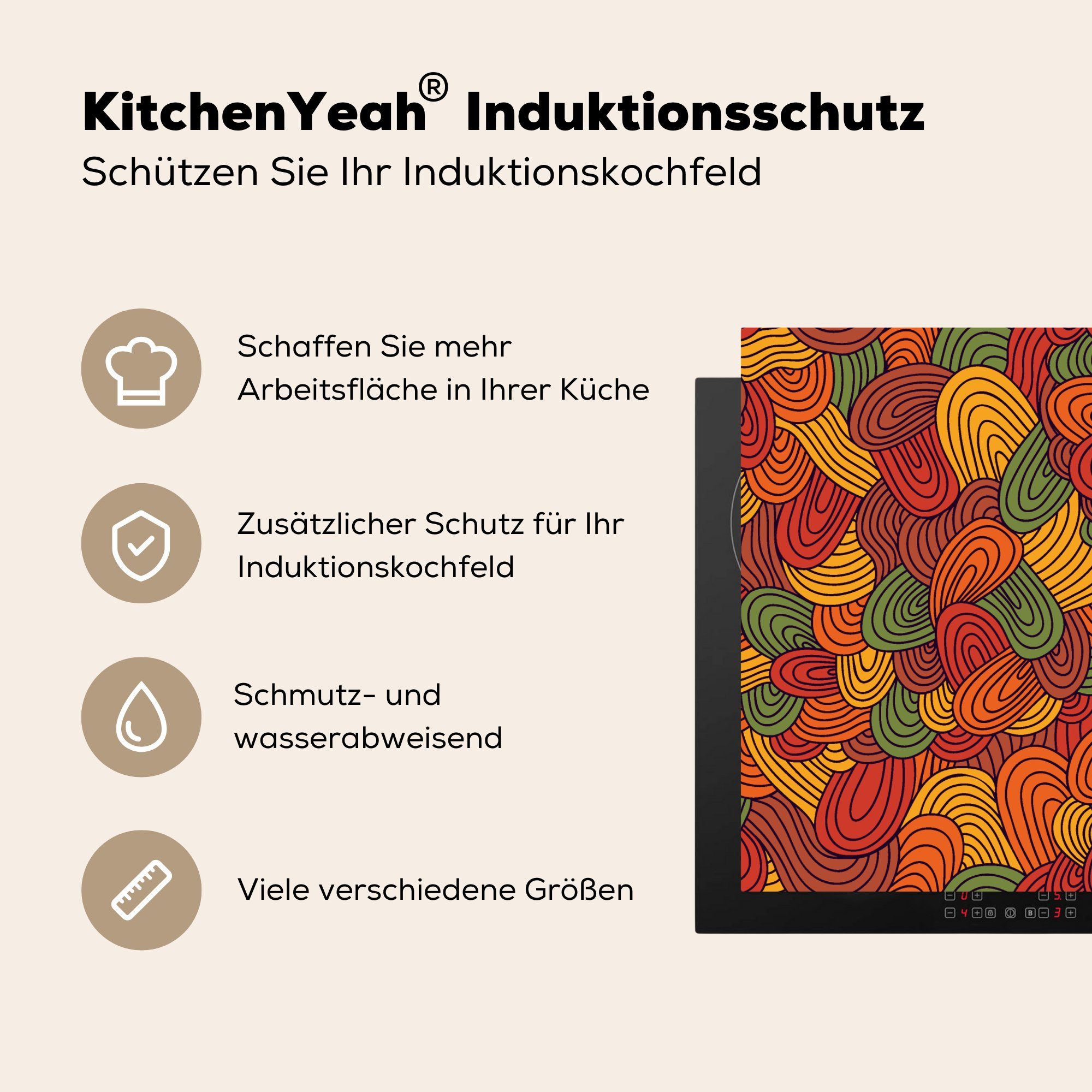 MuchoWow Herdblende-/Abdeckplatte Abstrakt küche, - Muster für Vinyl, Induktionsmatte tlg), 59x52 Boho - - die cm, Herbst, Ceranfeldabdeckung (1