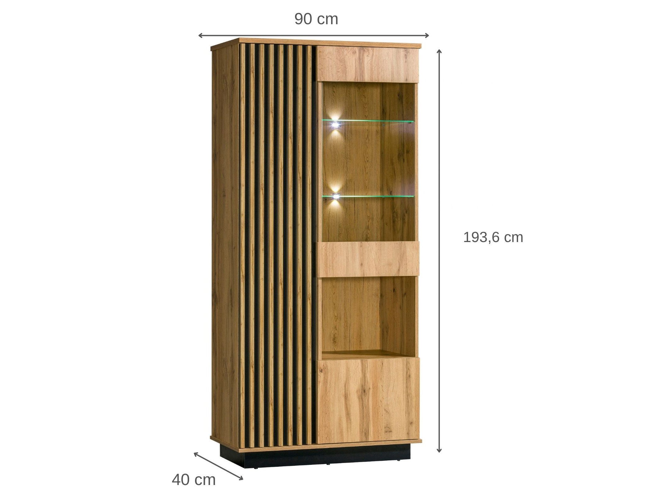 Beautysofa Vitrine mit Lamellen LAMELO mit Holzlamellen – Glastür & Einlegeböden, ohne LED – Bild 3 von 5