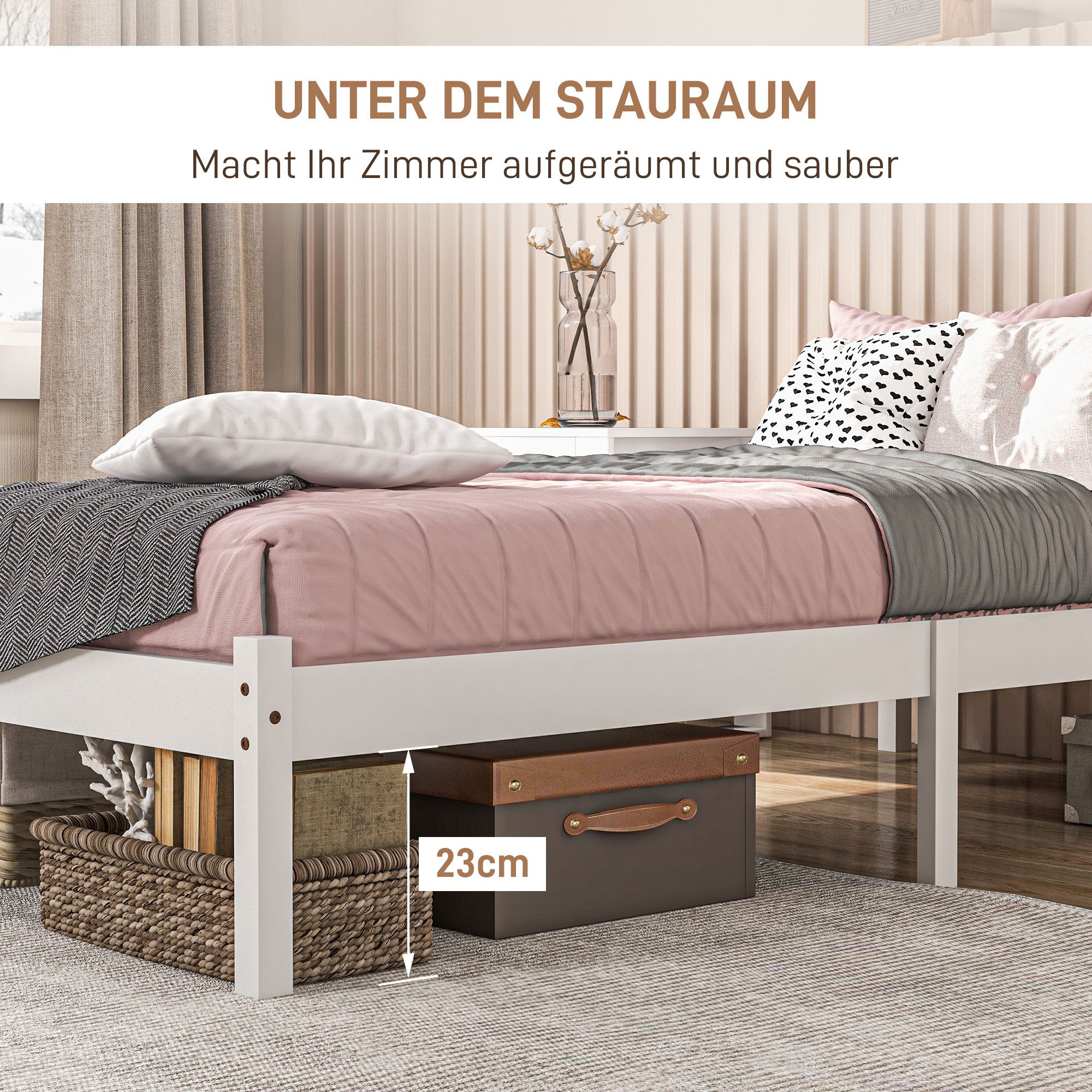 MC Star Holzbett 208 x 96 cm mit Lattenrost & Kopfteil, elegantes Einzelbettgestell (elegantes Einzelbettgestell für Schlafzimmer in Weiß)